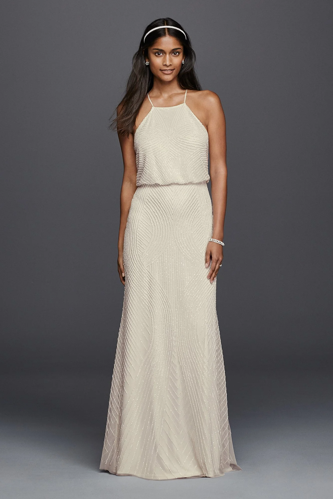 Halter Sheath Casual Wedding Dress with Beading