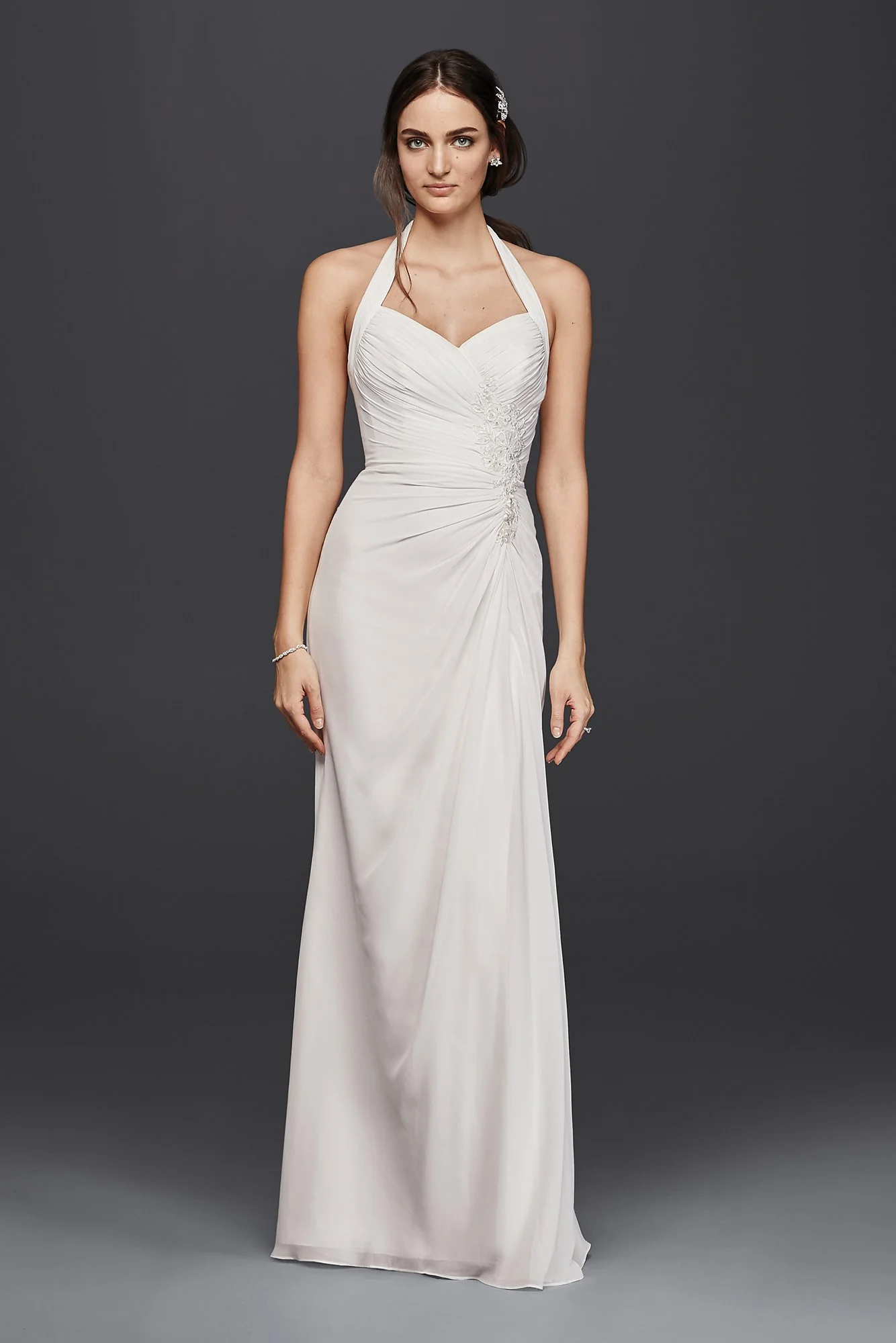 Halter Sheath Wedding Dress with Lace Appliques