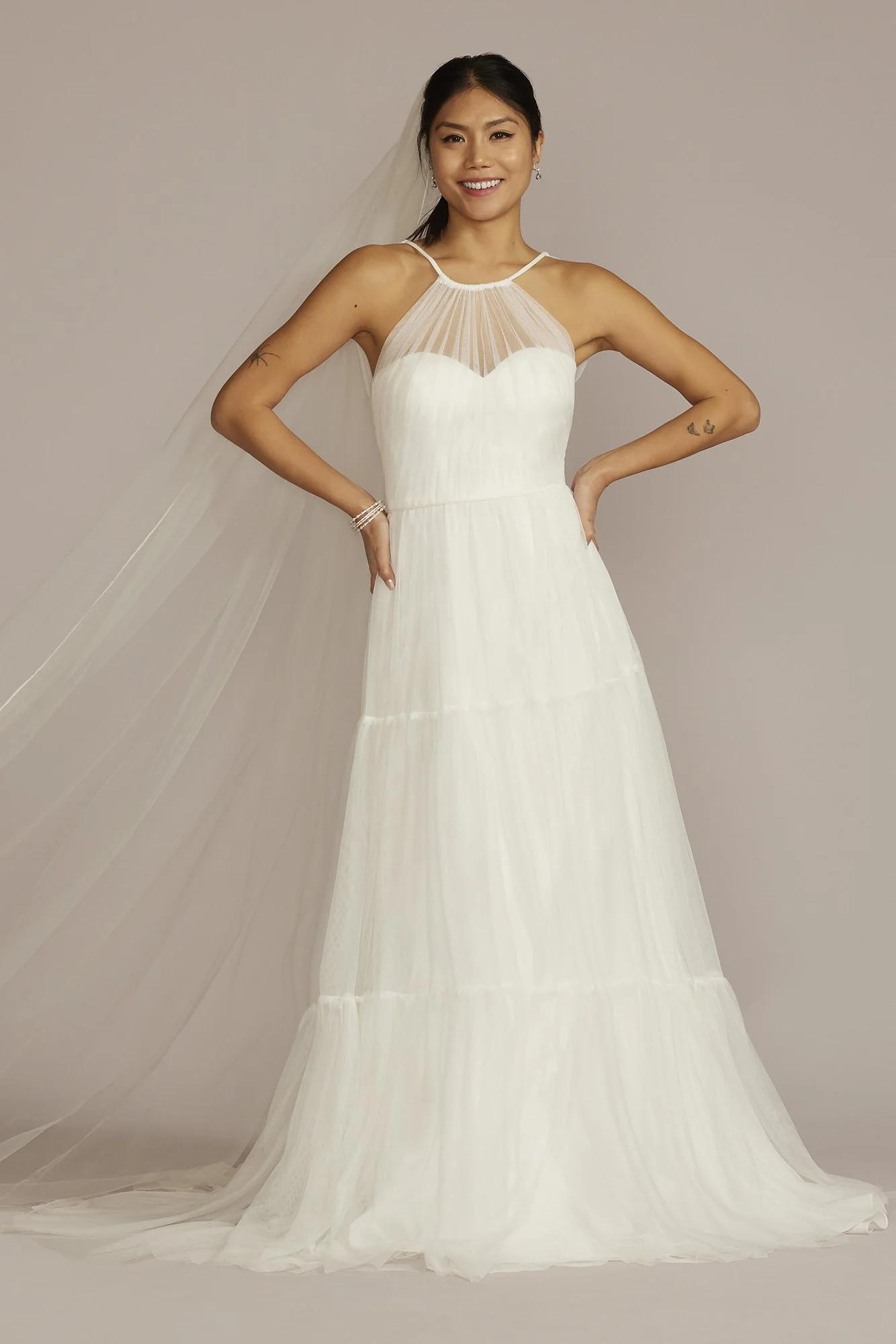 Halter Tulle Wedding Gown with Tiered Skirt - Image 4
