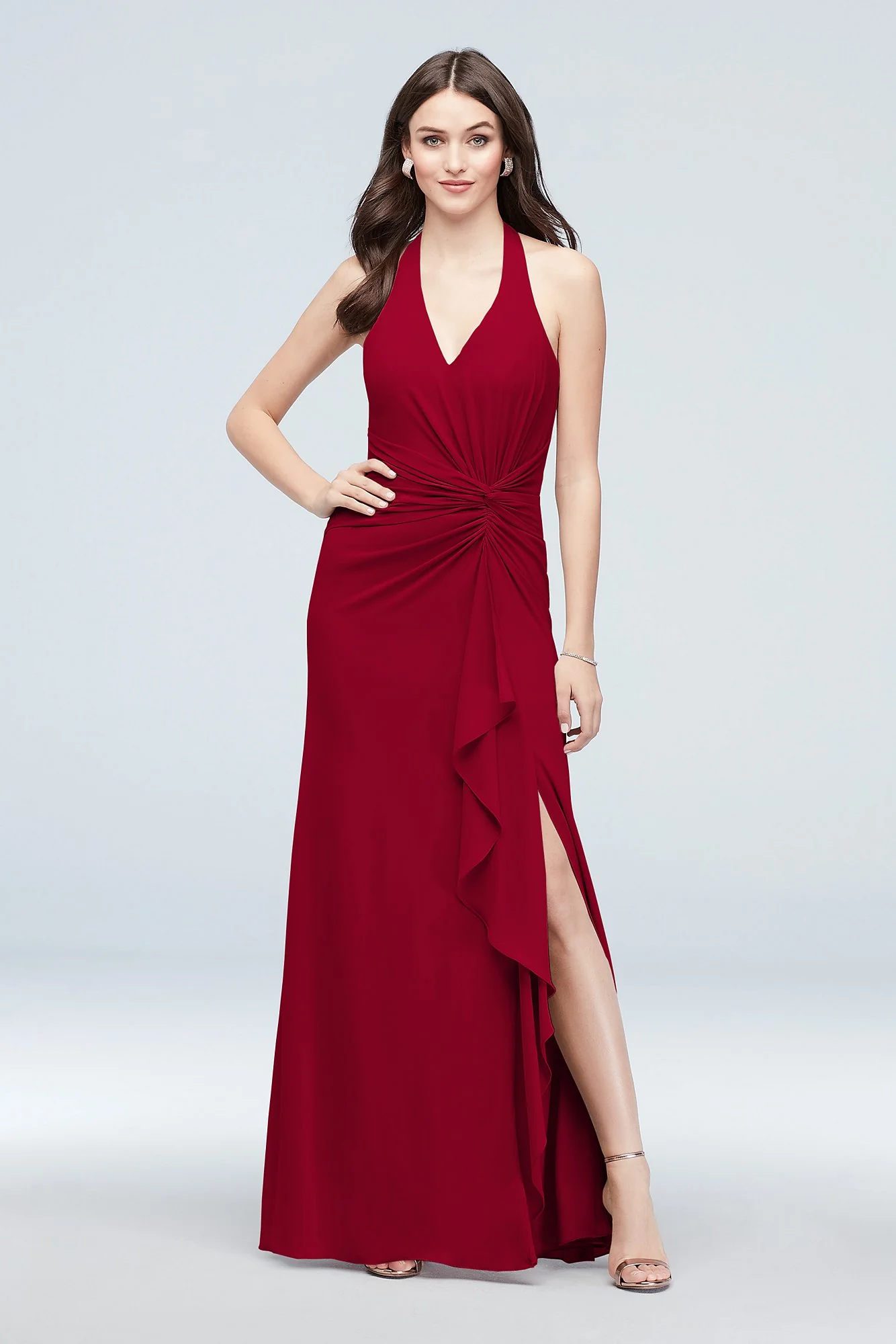 Twisted Knot Halter Georgette Bridesmaid Dress - Image 15