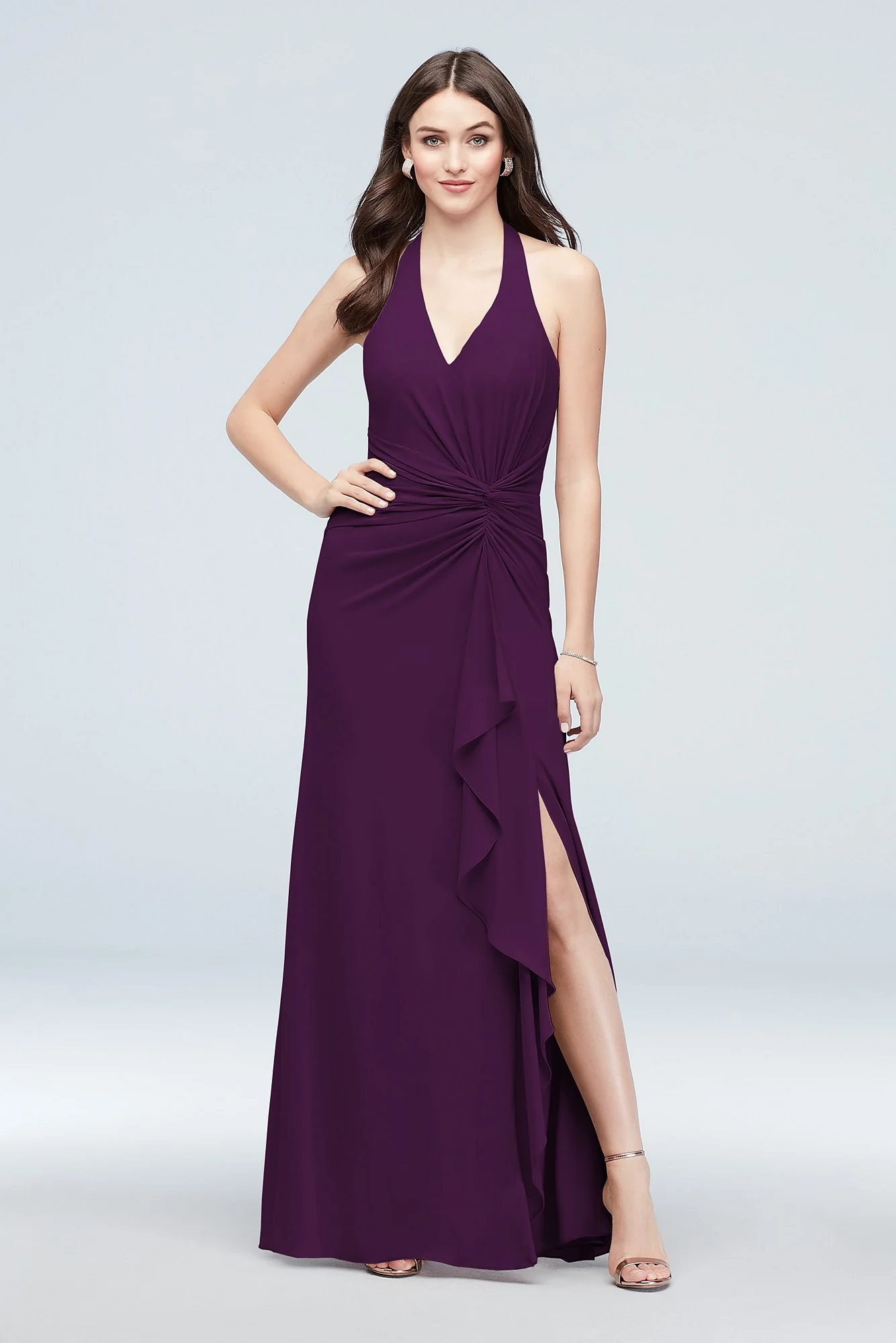 Twisted Knot Halter Georgette Bridesmaid Dress - Image 17