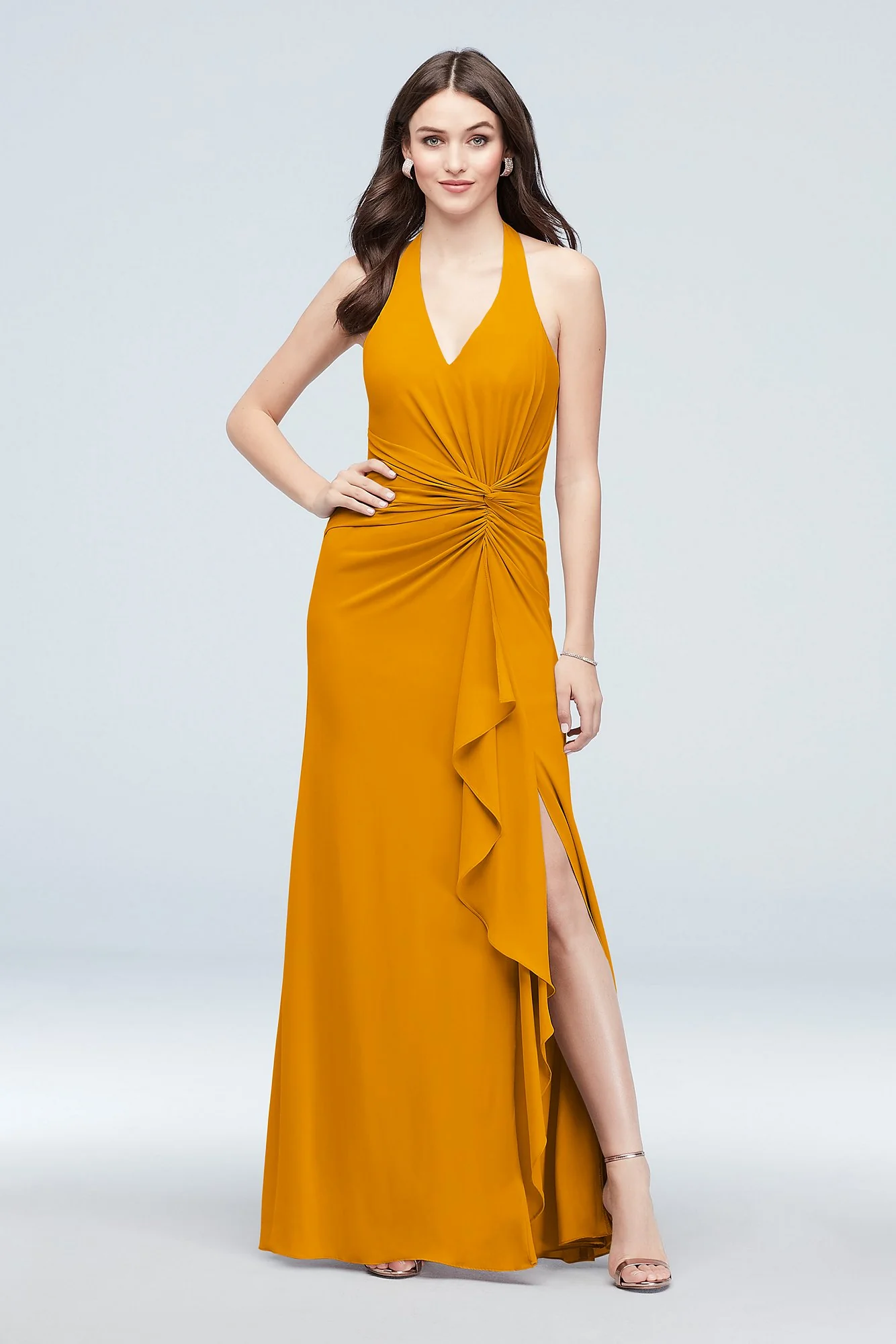 Twisted Knot Halter Georgette Bridesmaid Dress - Image 89