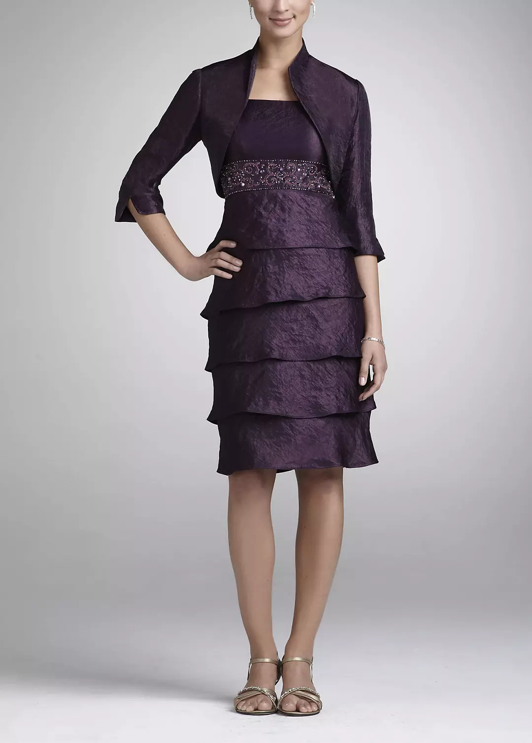 Hammered Shimmer Jacket Dress with Tiered Skirt - Image 3