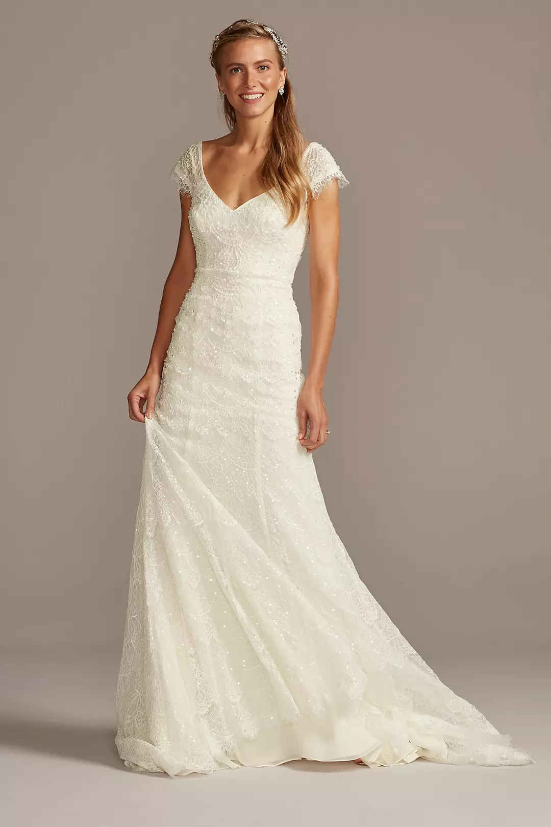 Hand Beaded Cap Sleeve Wedding Dress - Image 12