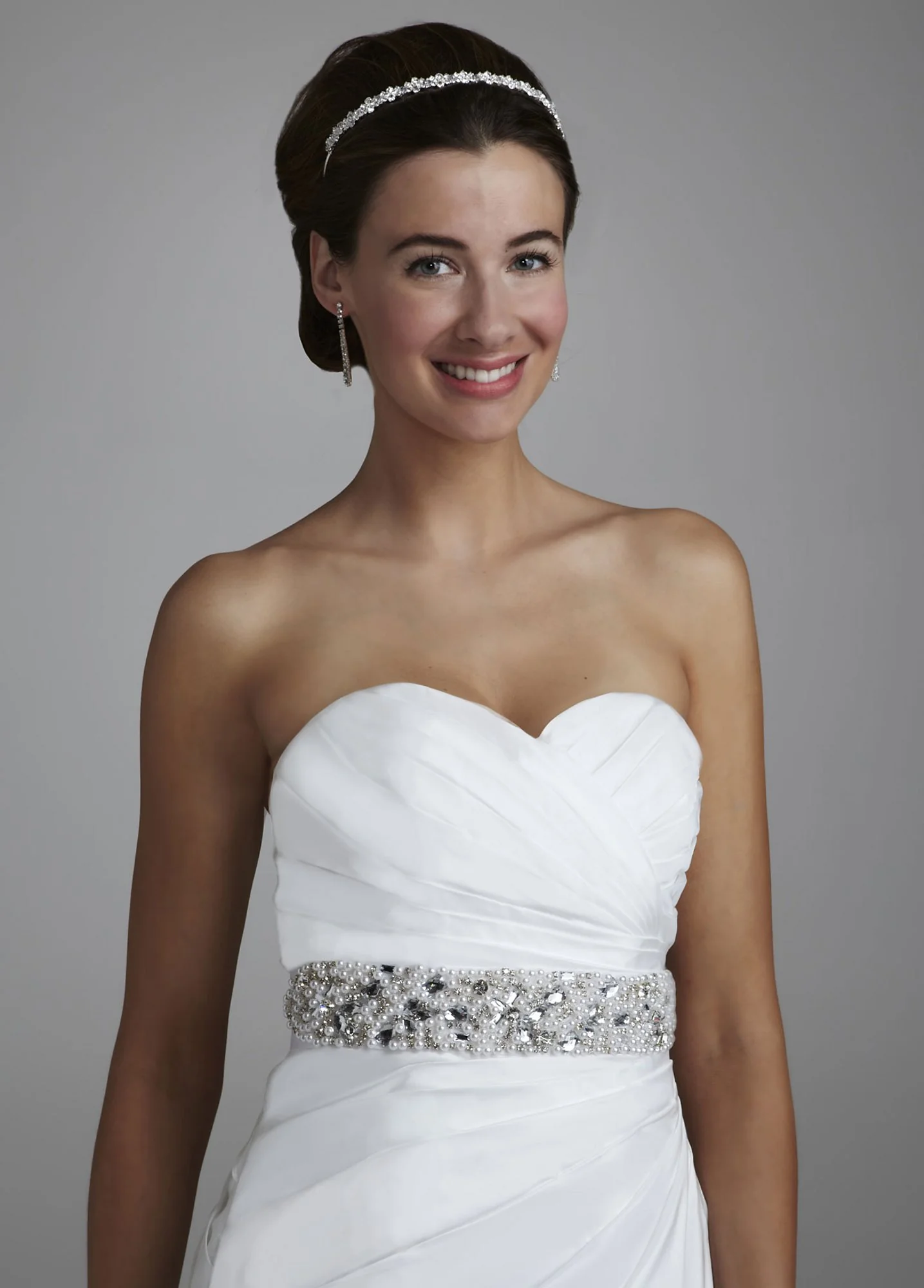 Heavily Beaded Pearl Satin Sash