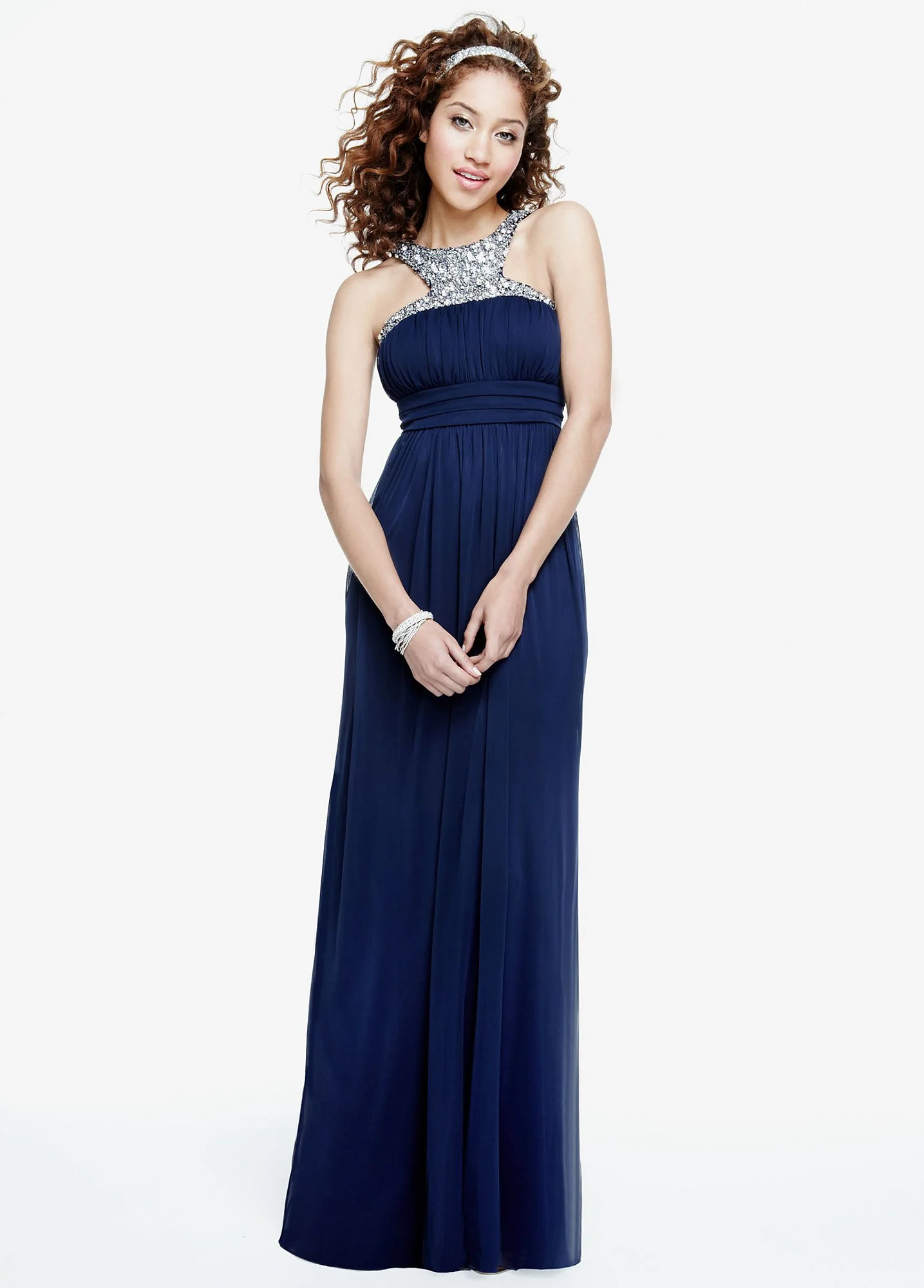 Heavily Beaded Sleeveless Halter Jersey Dress