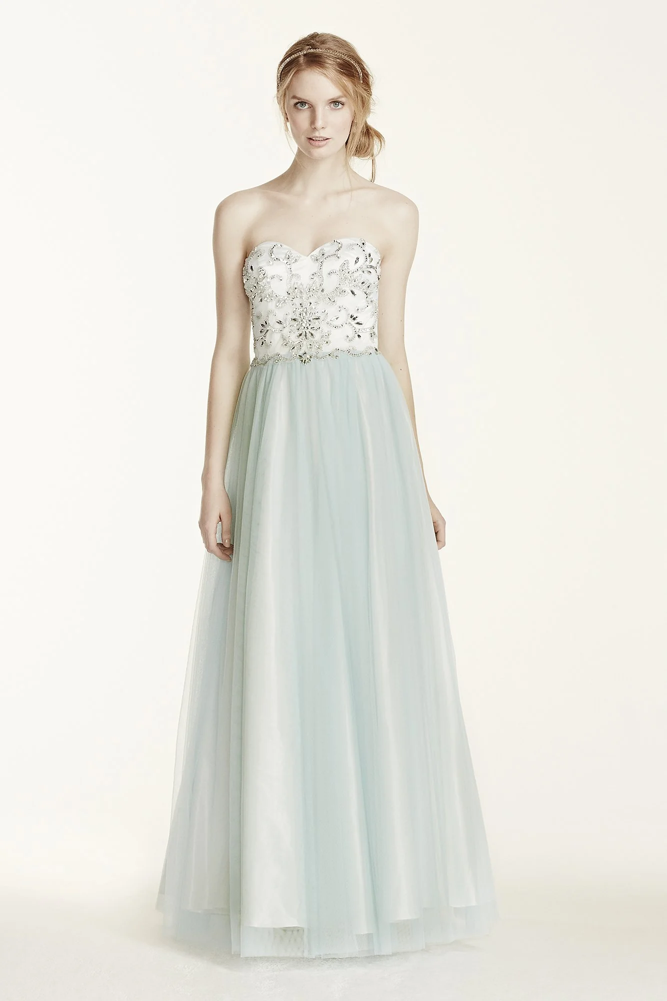 Heavily Encrusted Bodice Two Tone Tulle Dress