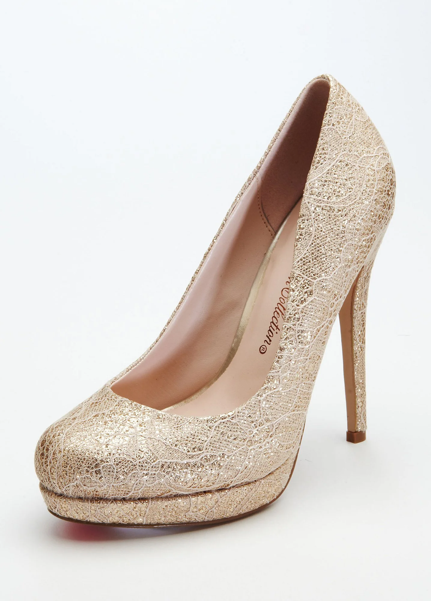 High Heel Lace and Glitter Platform Pump