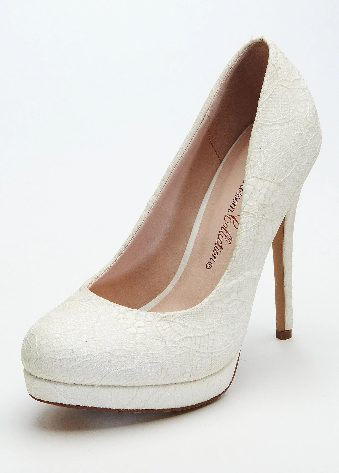 High Heel Lace and Glitter Platform Pump - Image 3