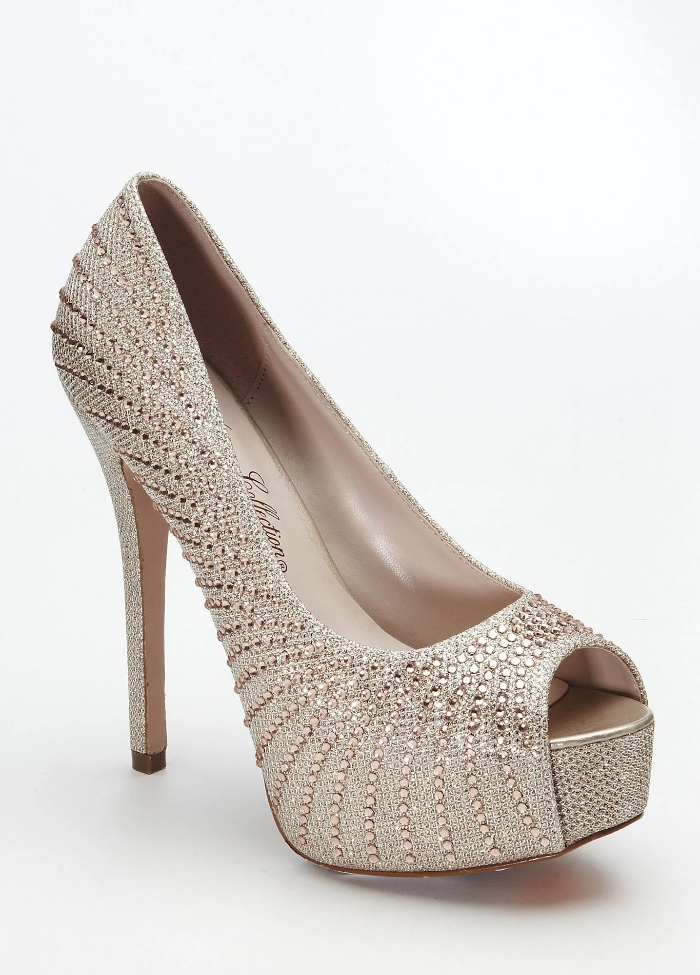 High Heel Platform Peep Toe Pumps with Crystals - Image 3