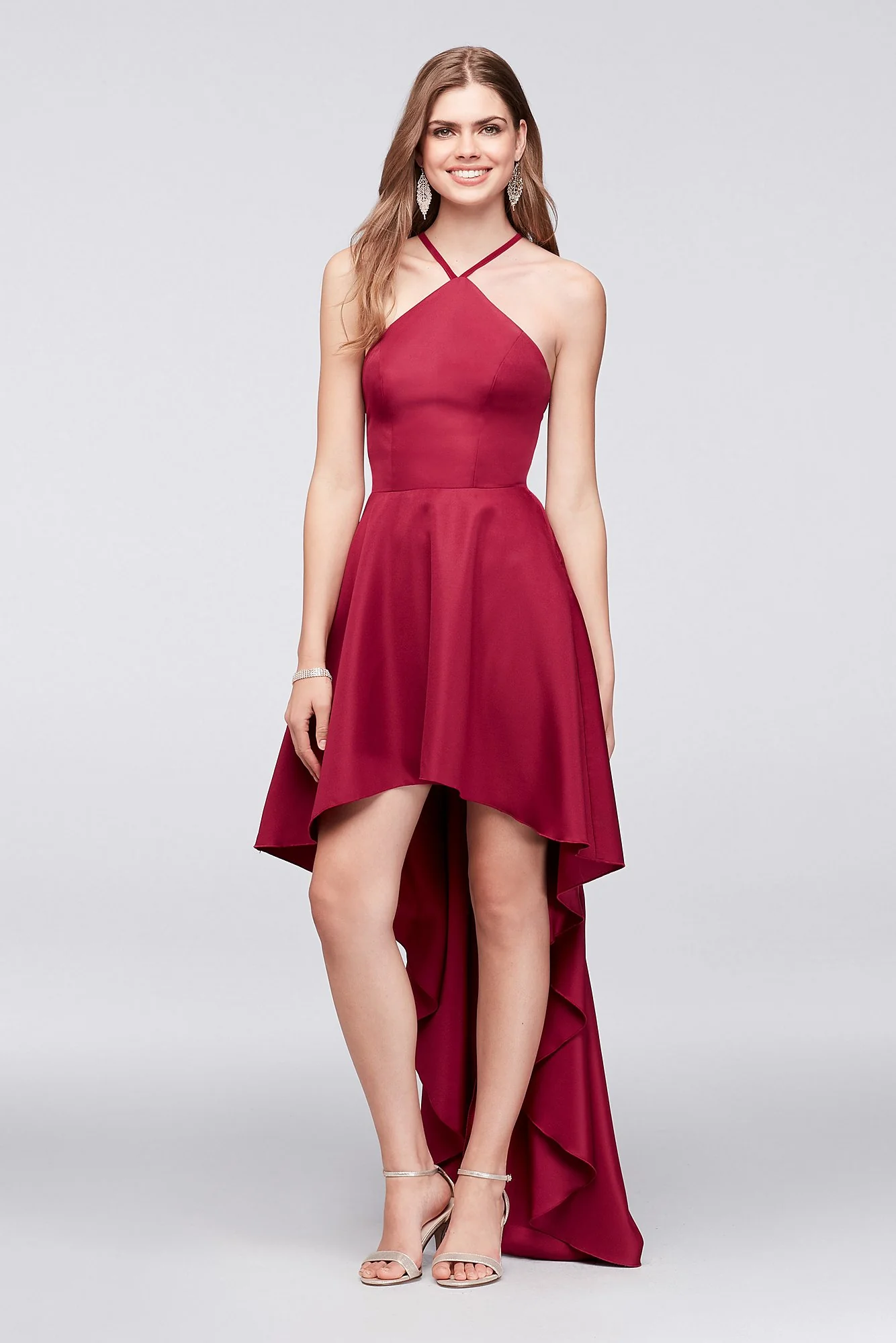 High-Low Mikado Halter Dress with Strappy Back - Image 2