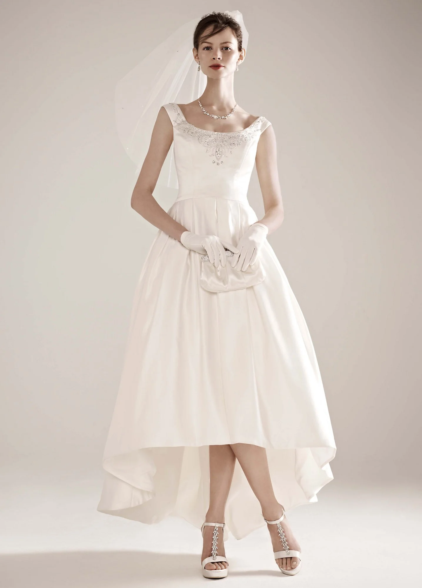 High-Low Off the Shoulder Satin Ball Gown - Image 2