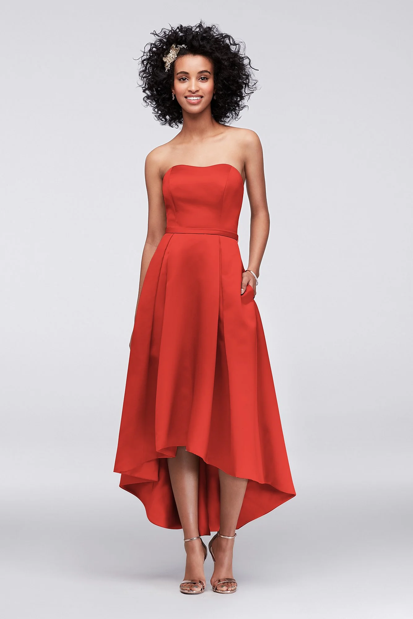 Strapless High-Low Bridesmaid Dress with Pockets - Image 11