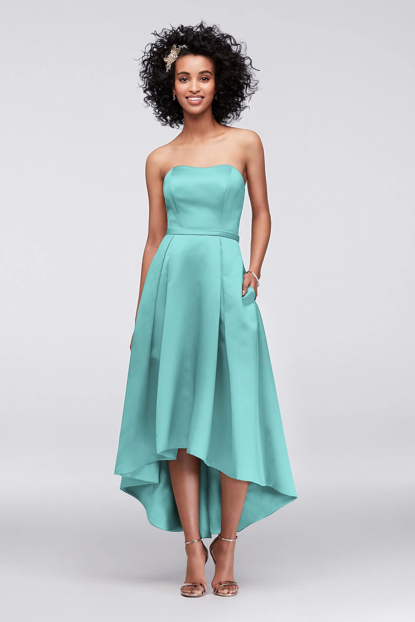 Strapless High-Low Bridesmaid Dress with Pockets - Image 12