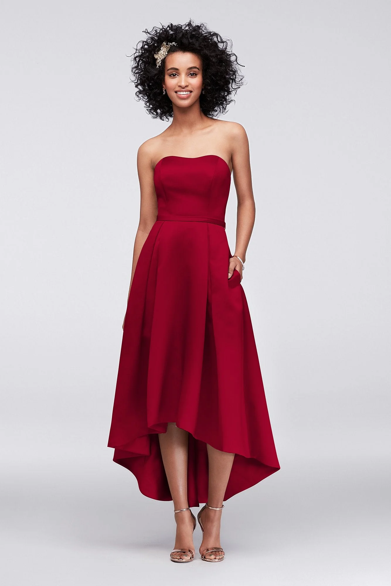 Strapless High-Low Bridesmaid Dress with Pockets - Image 16
