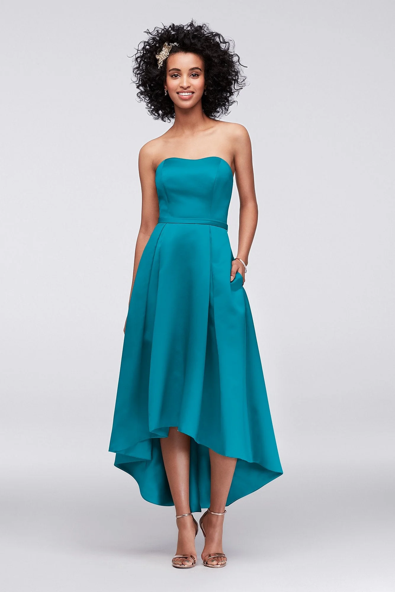 Strapless High-Low Bridesmaid Dress with Pockets - Image 17