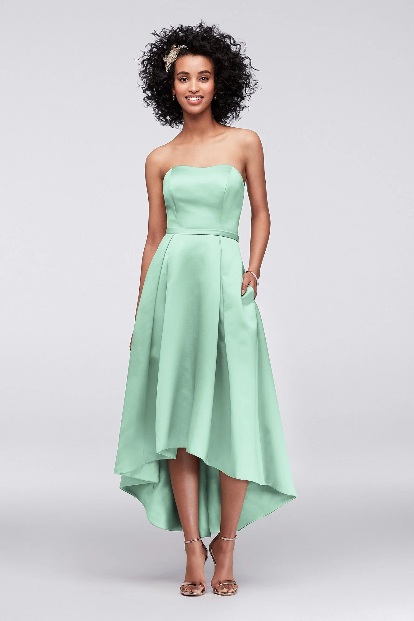 Strapless High-Low Bridesmaid Dress with Pockets - Image 25
