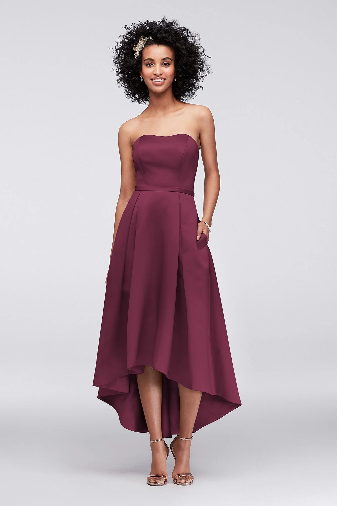 Strapless High-Low Bridesmaid Dress with Pockets - Image 26