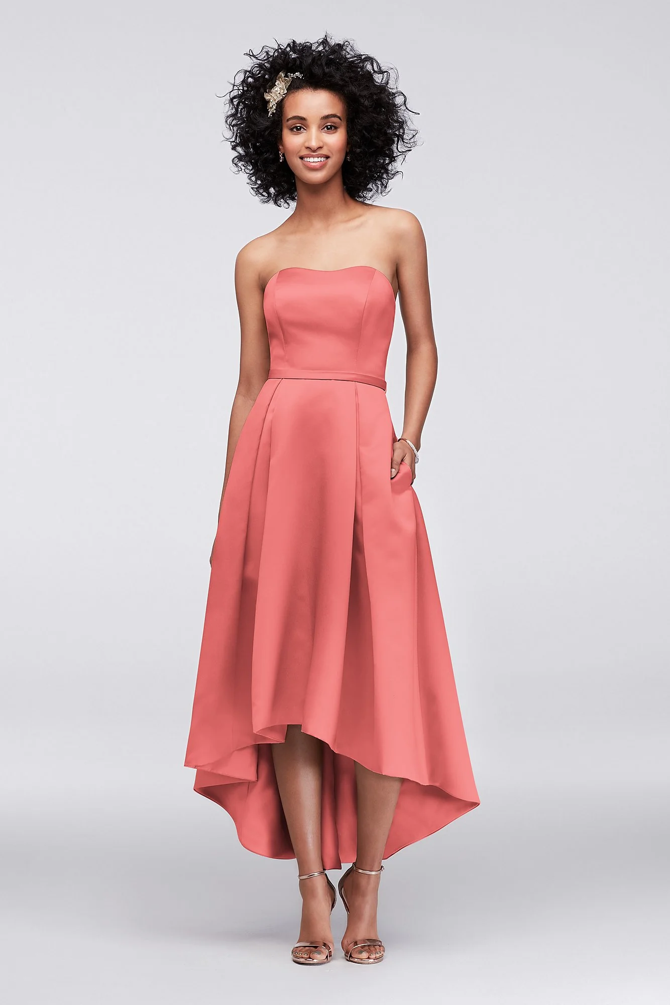 Strapless High-Low Bridesmaid Dress with Pockets - Image 42