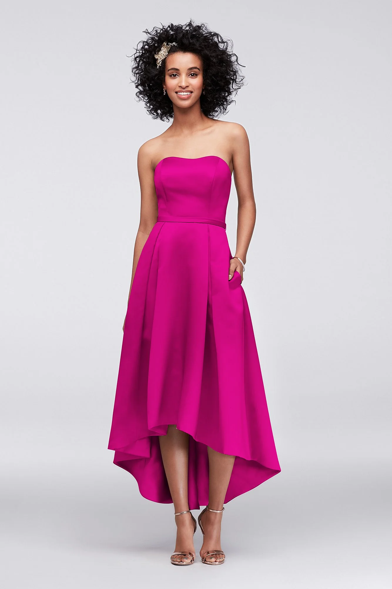 Strapless High-Low Bridesmaid Dress with Pockets - Image 50