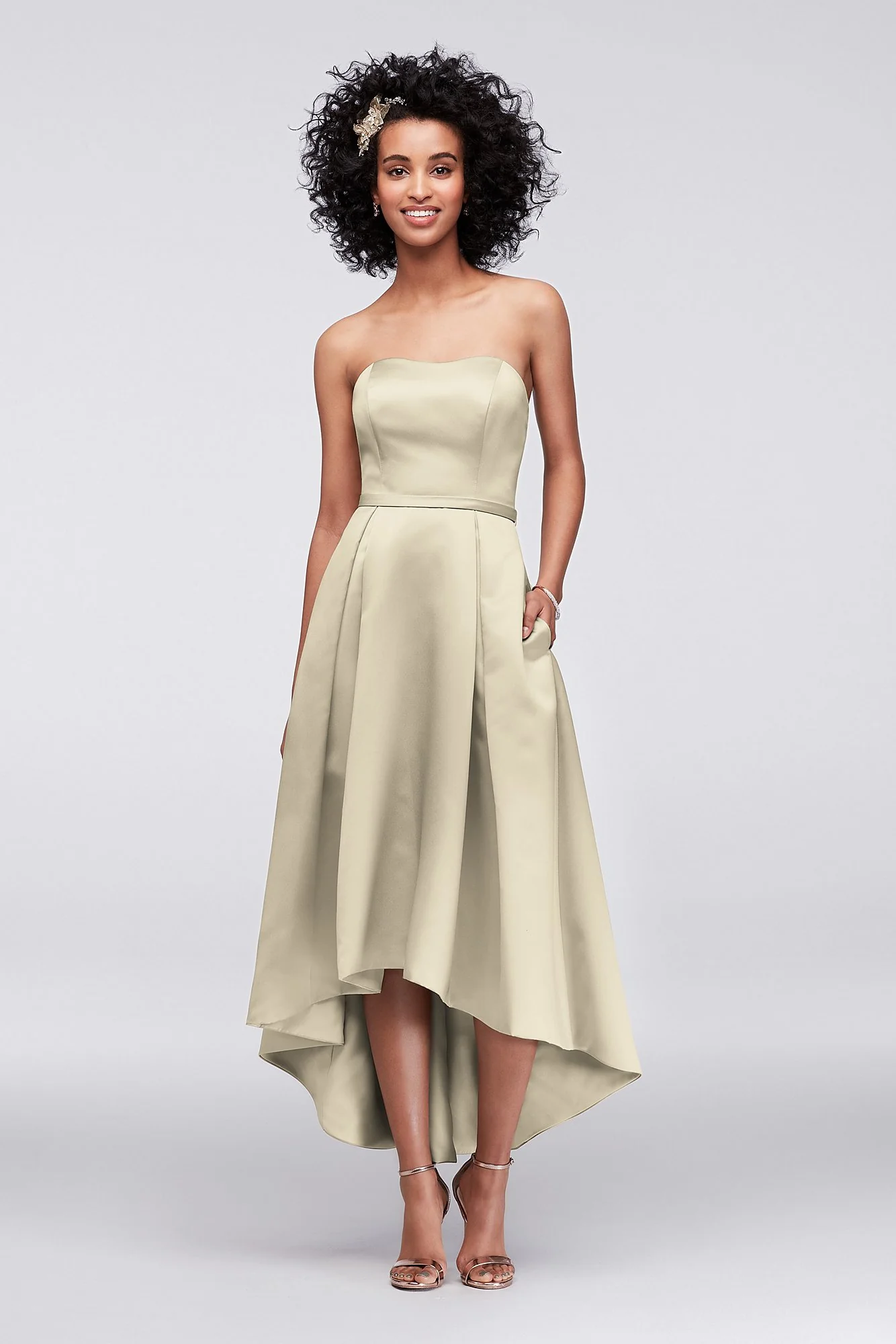 Strapless High-Low Bridesmaid Dress with Pockets - Image 51