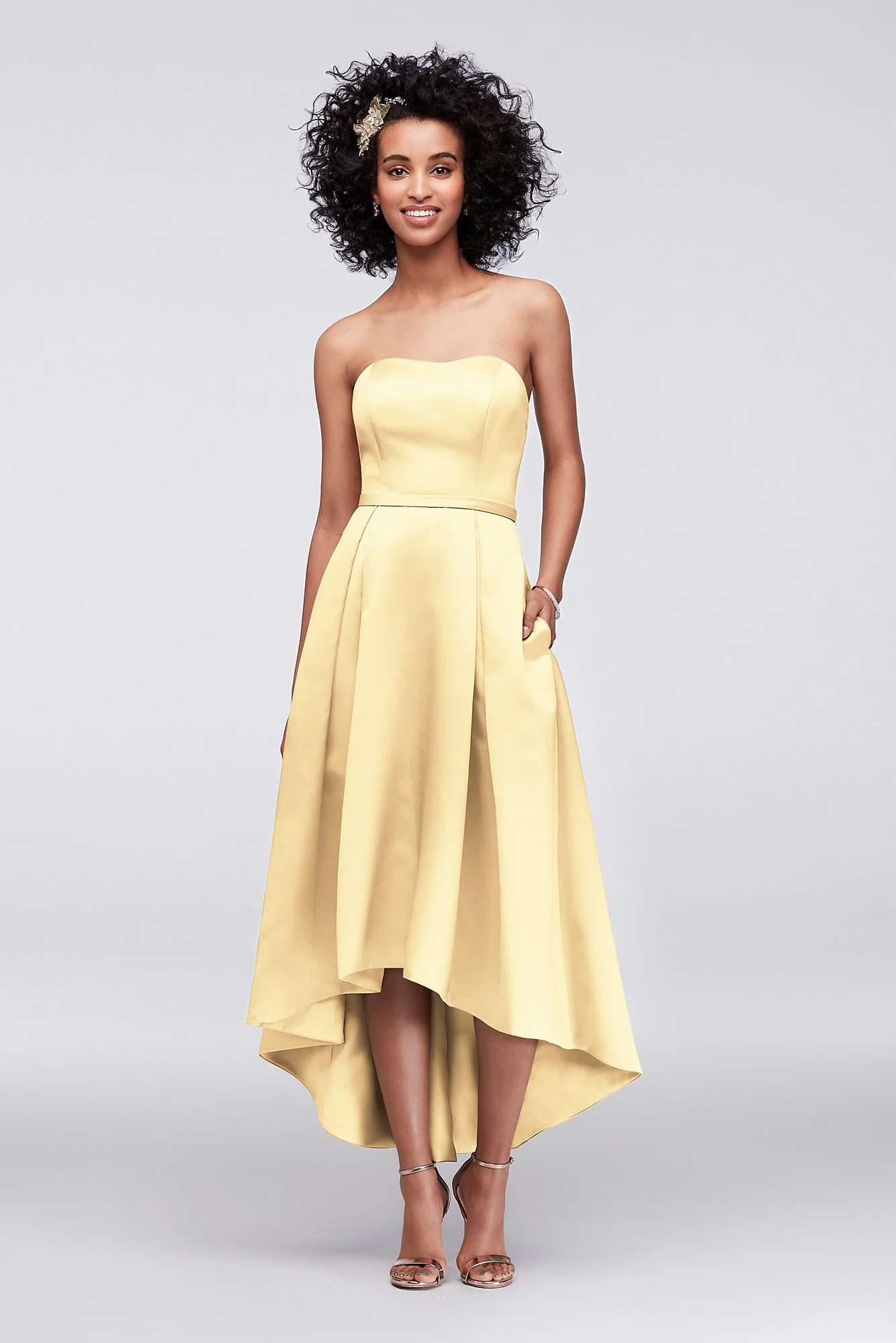Strapless High-Low Bridesmaid Dress with Pockets - Image 53