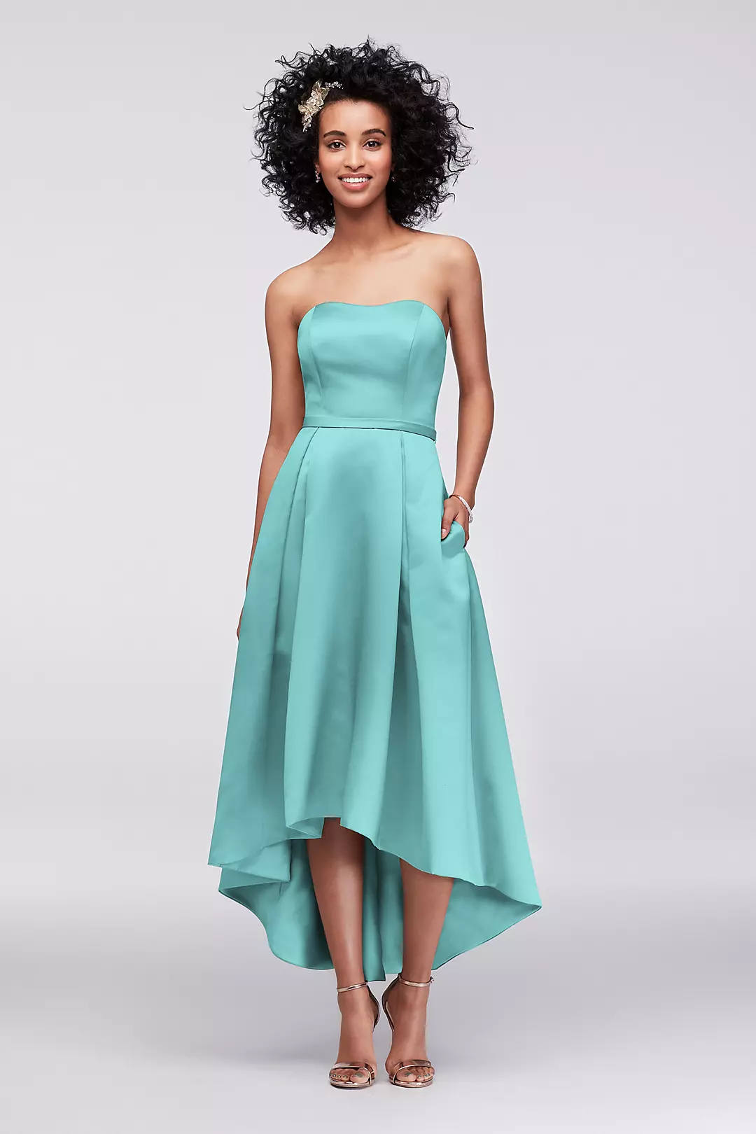 Strapless High-Low Bridesmaid Dress with Pockets - Image 56