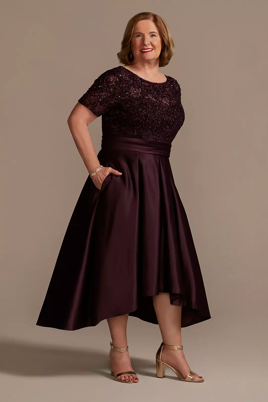 High Low Plus Size Satin Illusion Ball Gown