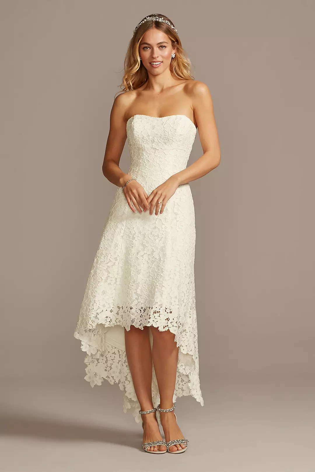 High-Low Tea-Length Corded Lace Wedding Dress - Image 10