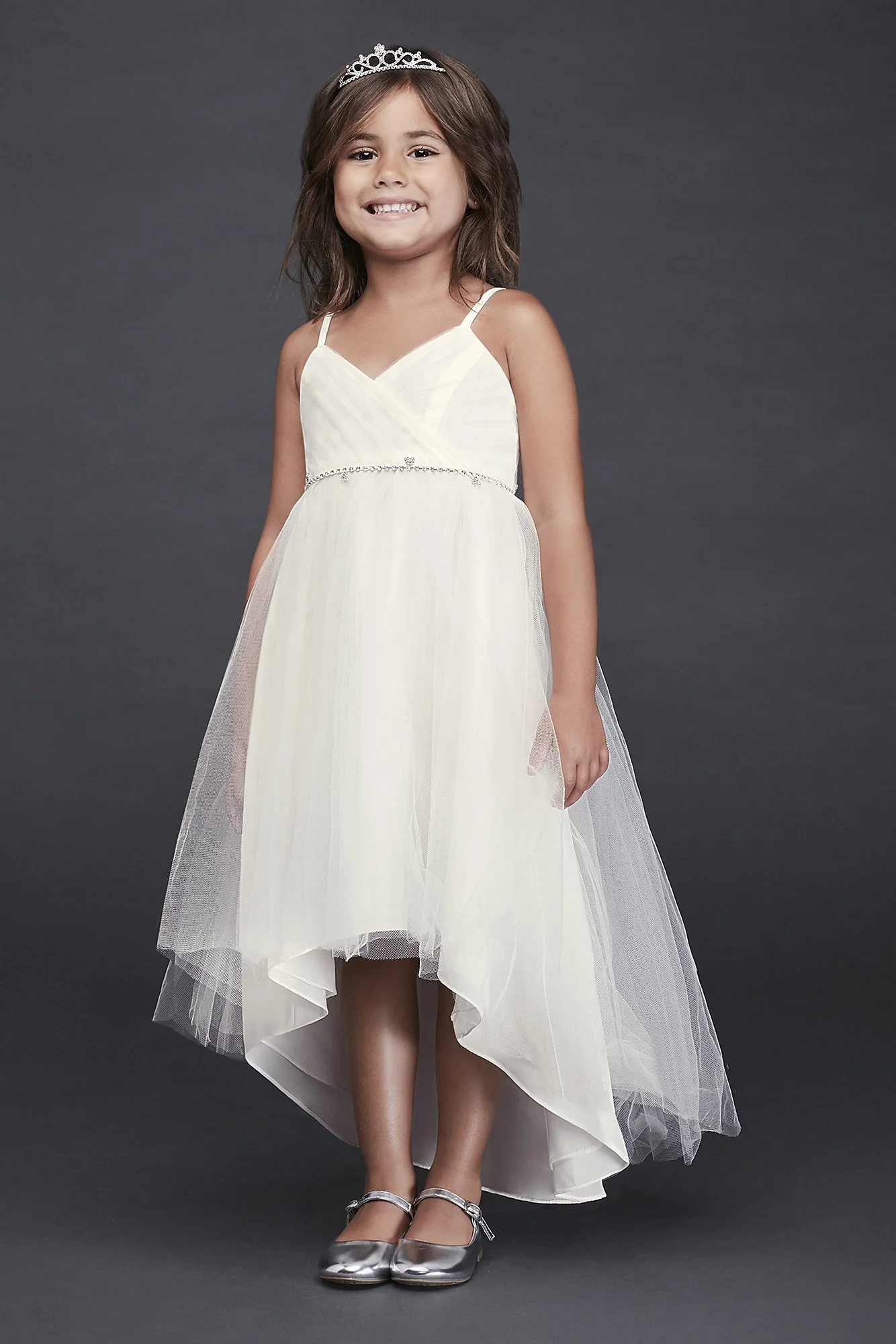 High-Low Tulle Flower Girl Dress with Crystal Belt
