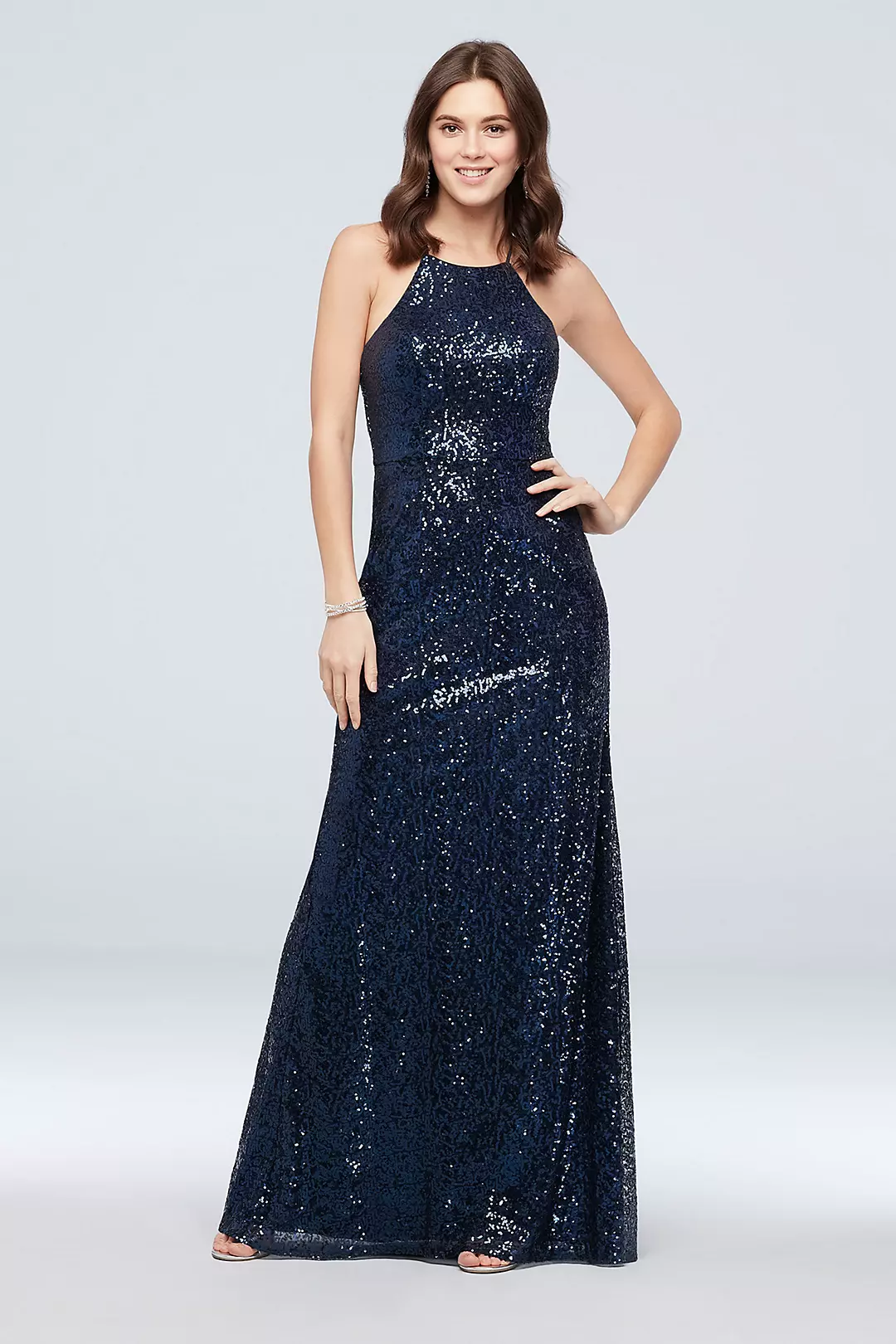 High-Neck Allover Sequin Bridesmaid Dress - Image 17