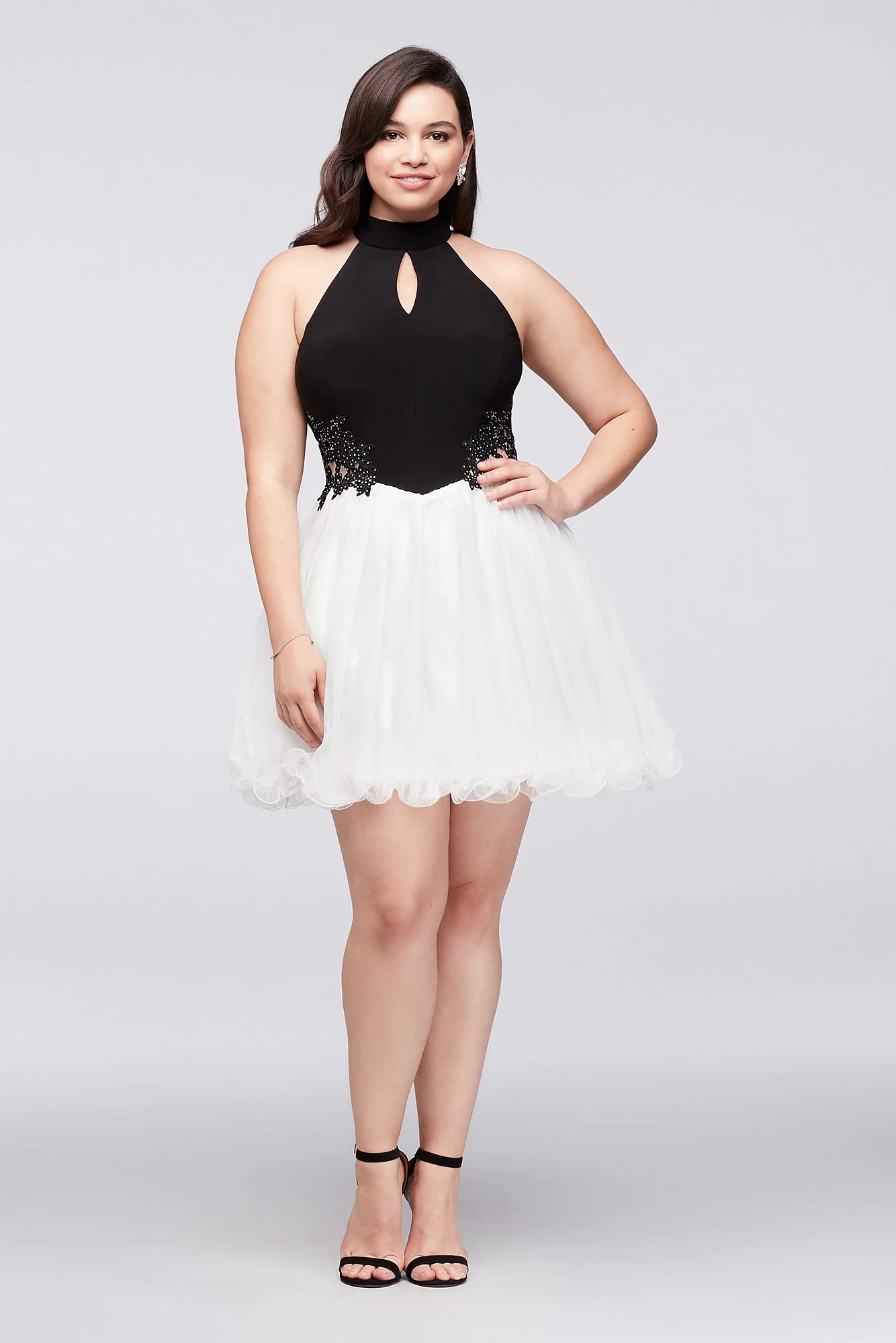High-Neck Beaded Jersey and Mesh Party Dress - Image 3