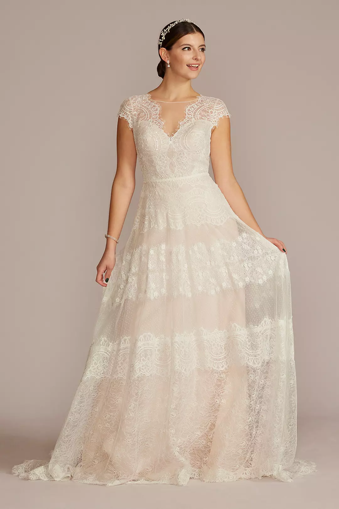 High Neck Cap Sleeve Lace A-Line Wedding Gown - Image 11