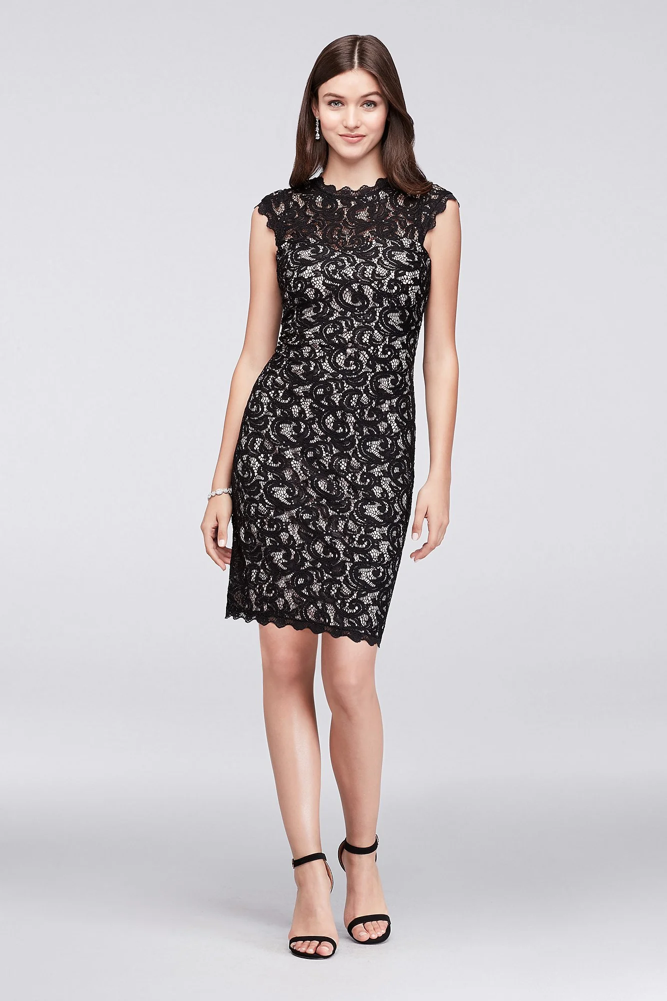 High-Neck Cap Sleeve Lace Dress