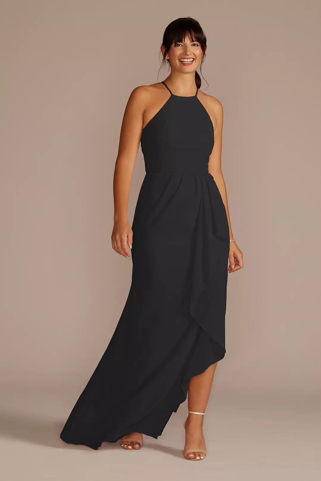High-Neck Chiffon Dress with Cascade - Image 121