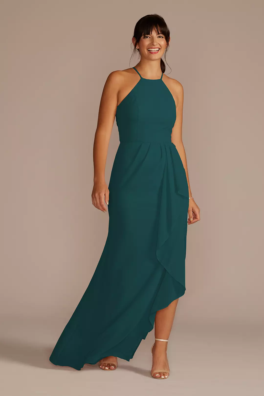 High-Neck Chiffon Dress with Cascade - Image 122