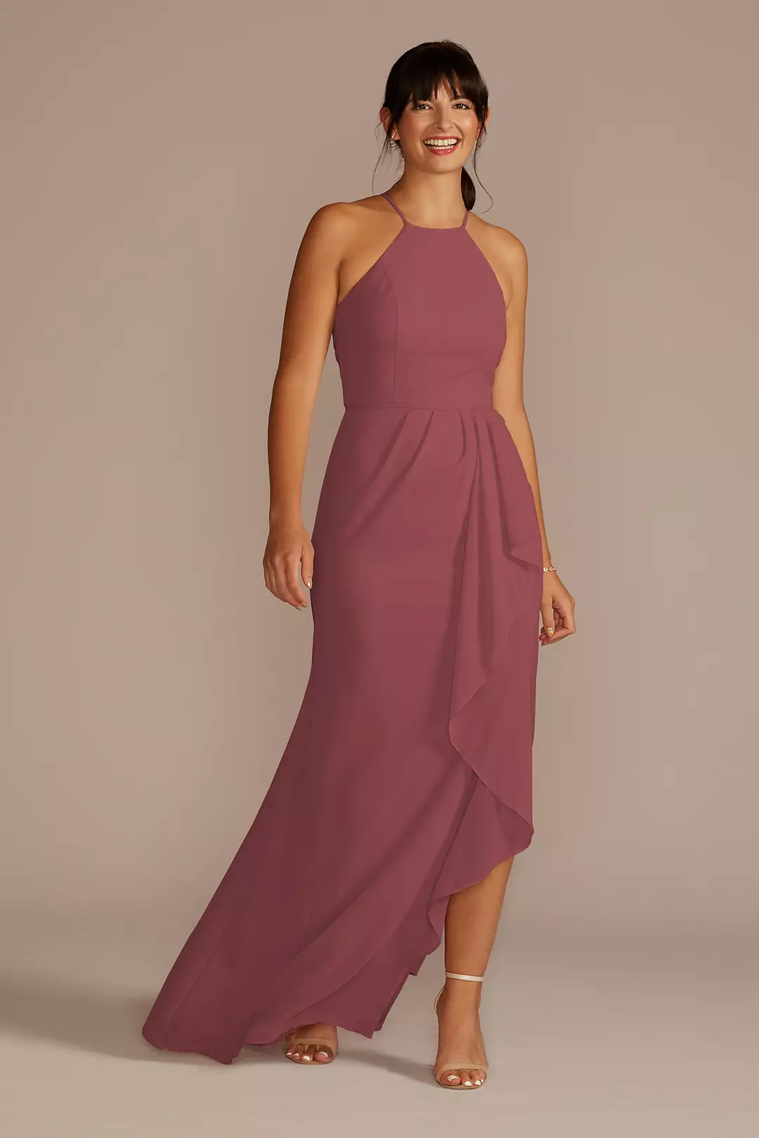 High-Neck Chiffon Dress with Cascade - Image 125