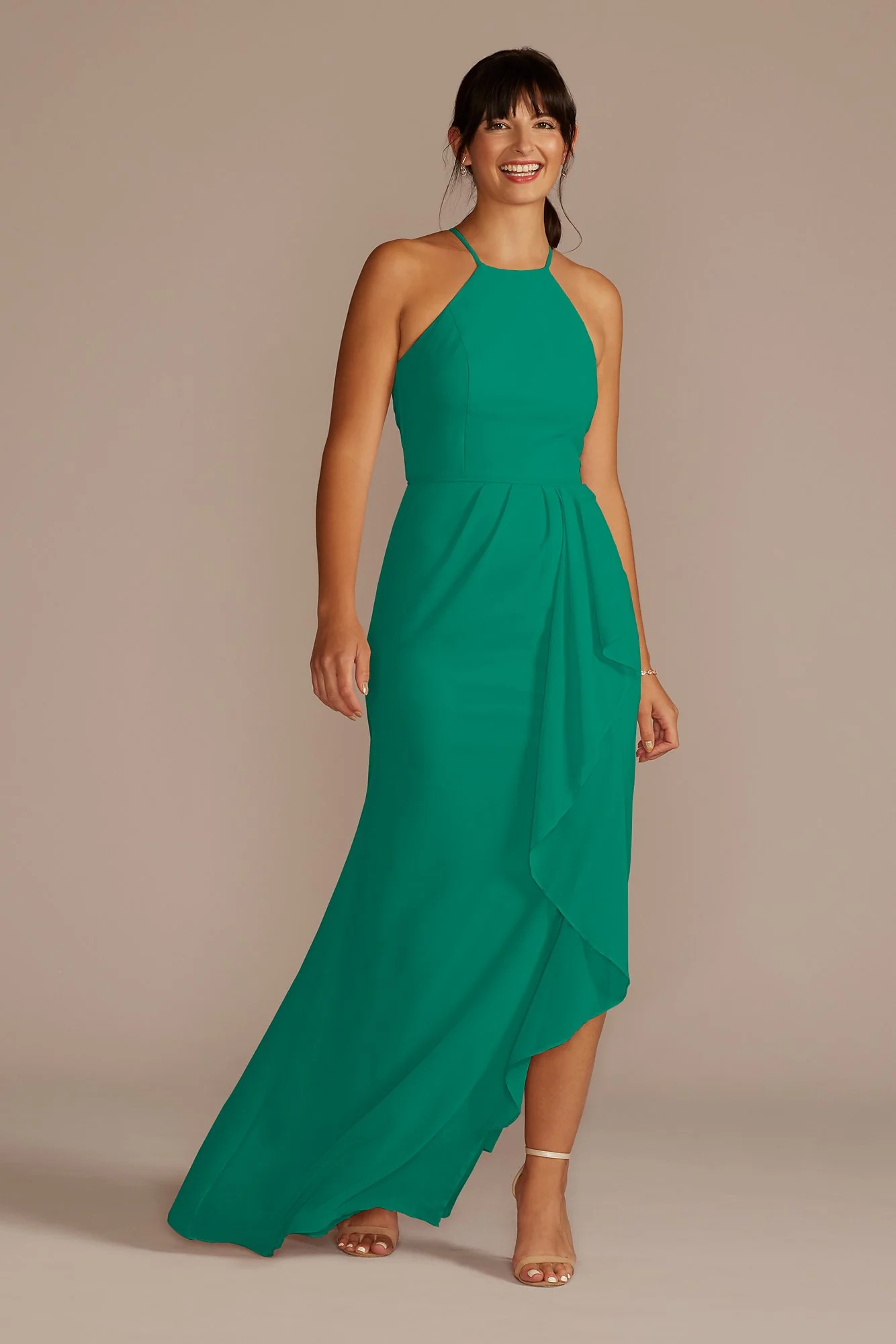 High-Neck Chiffon Dress with Cascade - Image 13