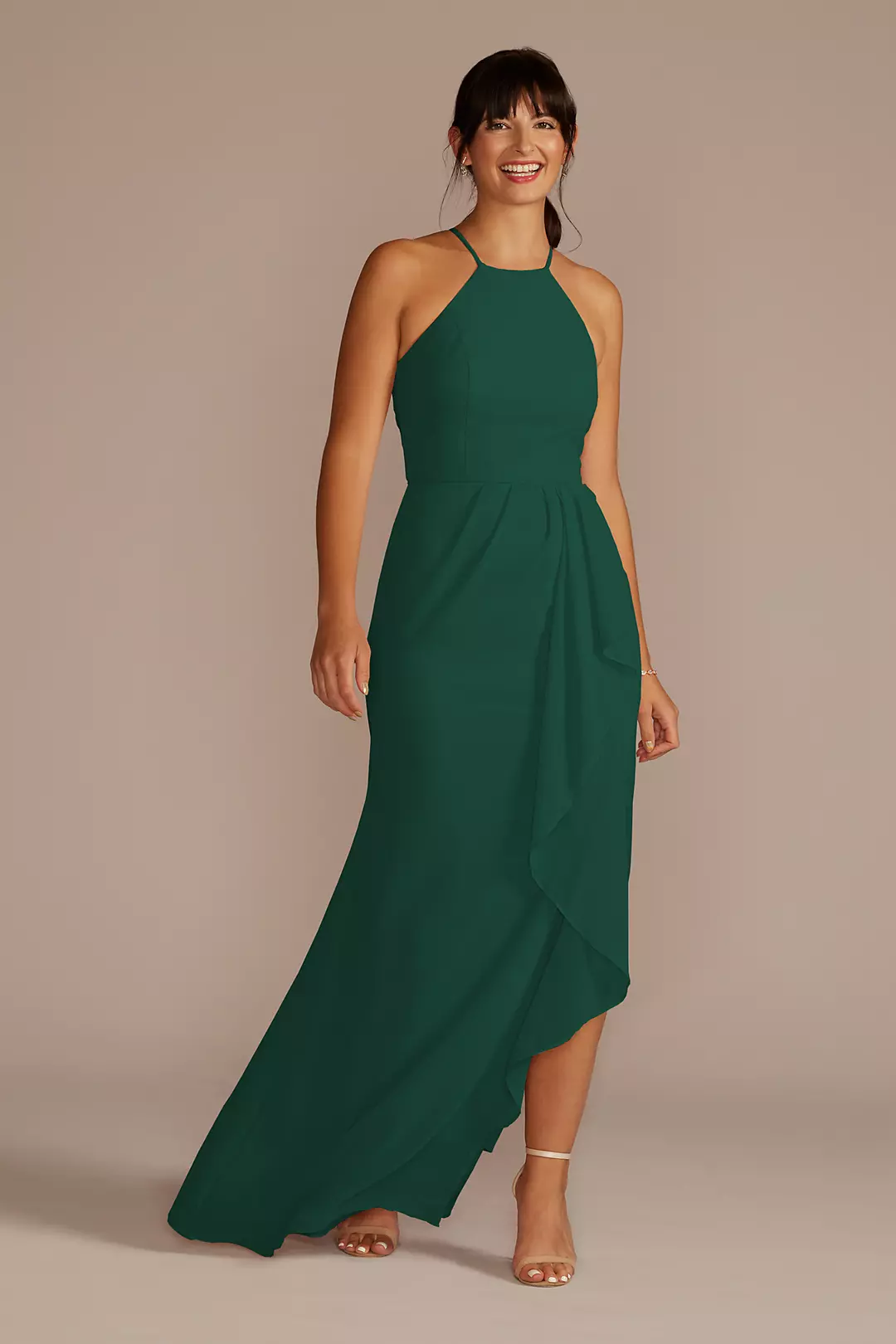 High-Neck Chiffon Dress with Cascade - Image 145