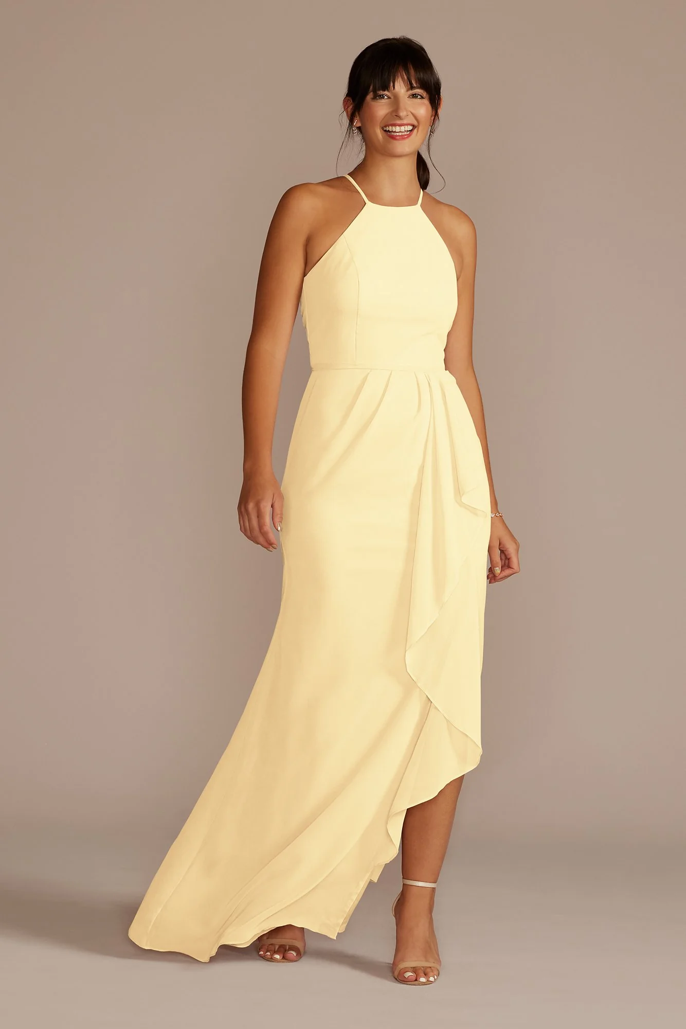 High-Neck Chiffon Dress with Cascade - Image 20