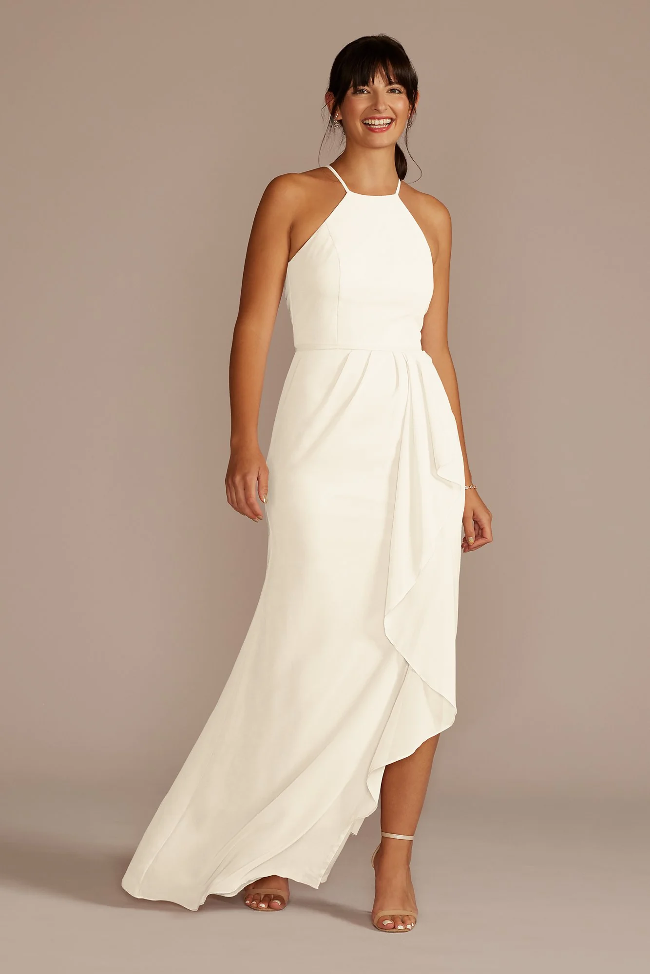 High-Neck Chiffon Dress with Cascade - Image 29
