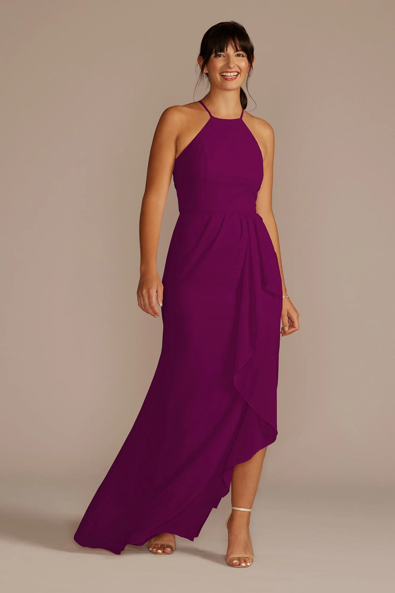 High-Neck Chiffon Dress with Cascade - Image 42