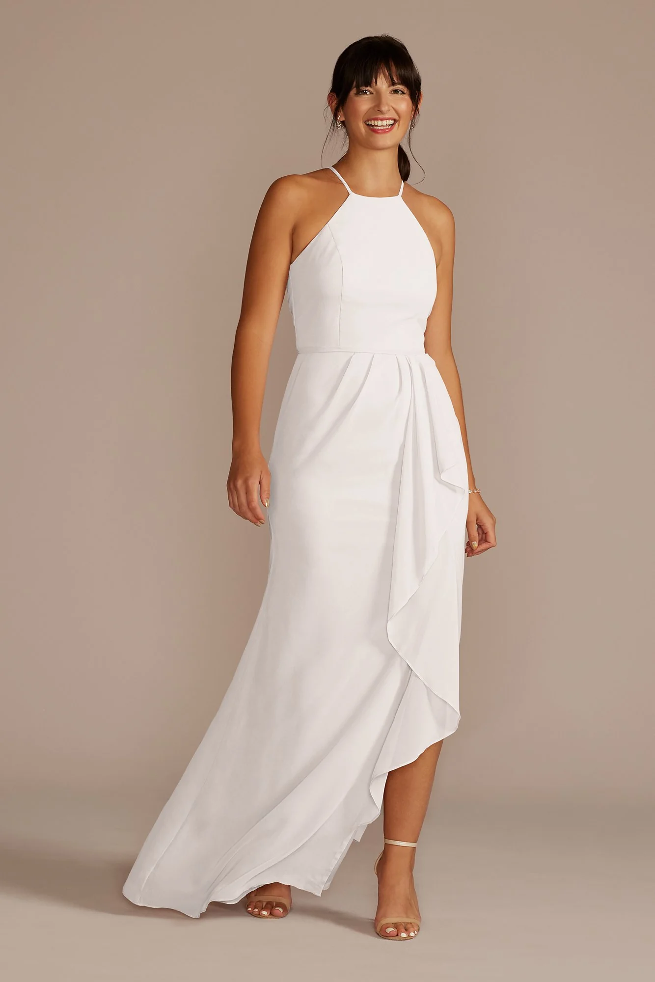 High-Neck Chiffon Dress with Cascade - Image 76
