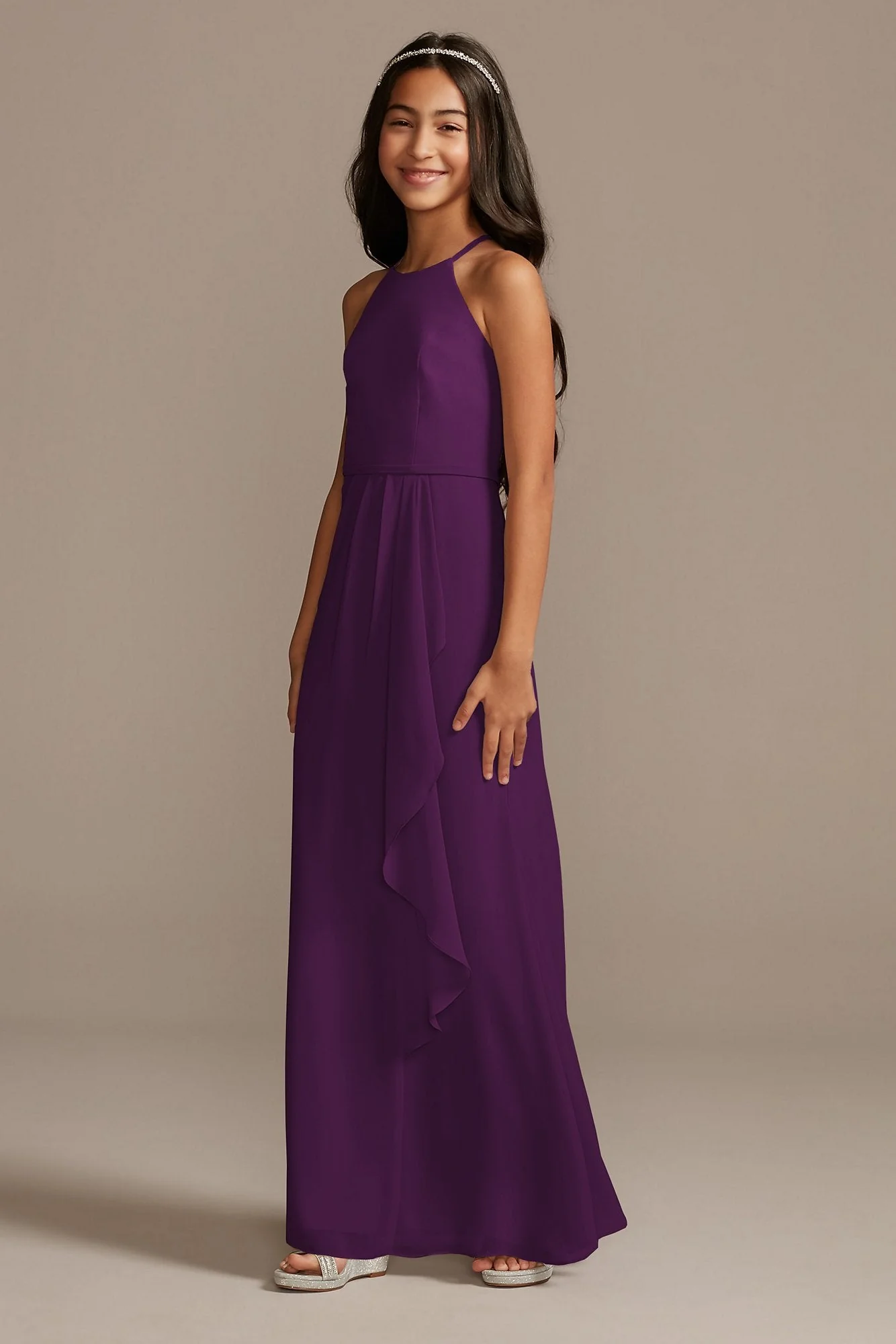 High Neck Chiffon Girls Dress - Image 44