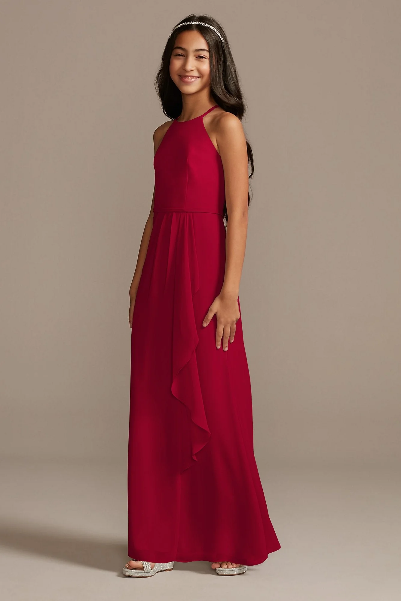High Neck Chiffon Girls Dress - Image 46