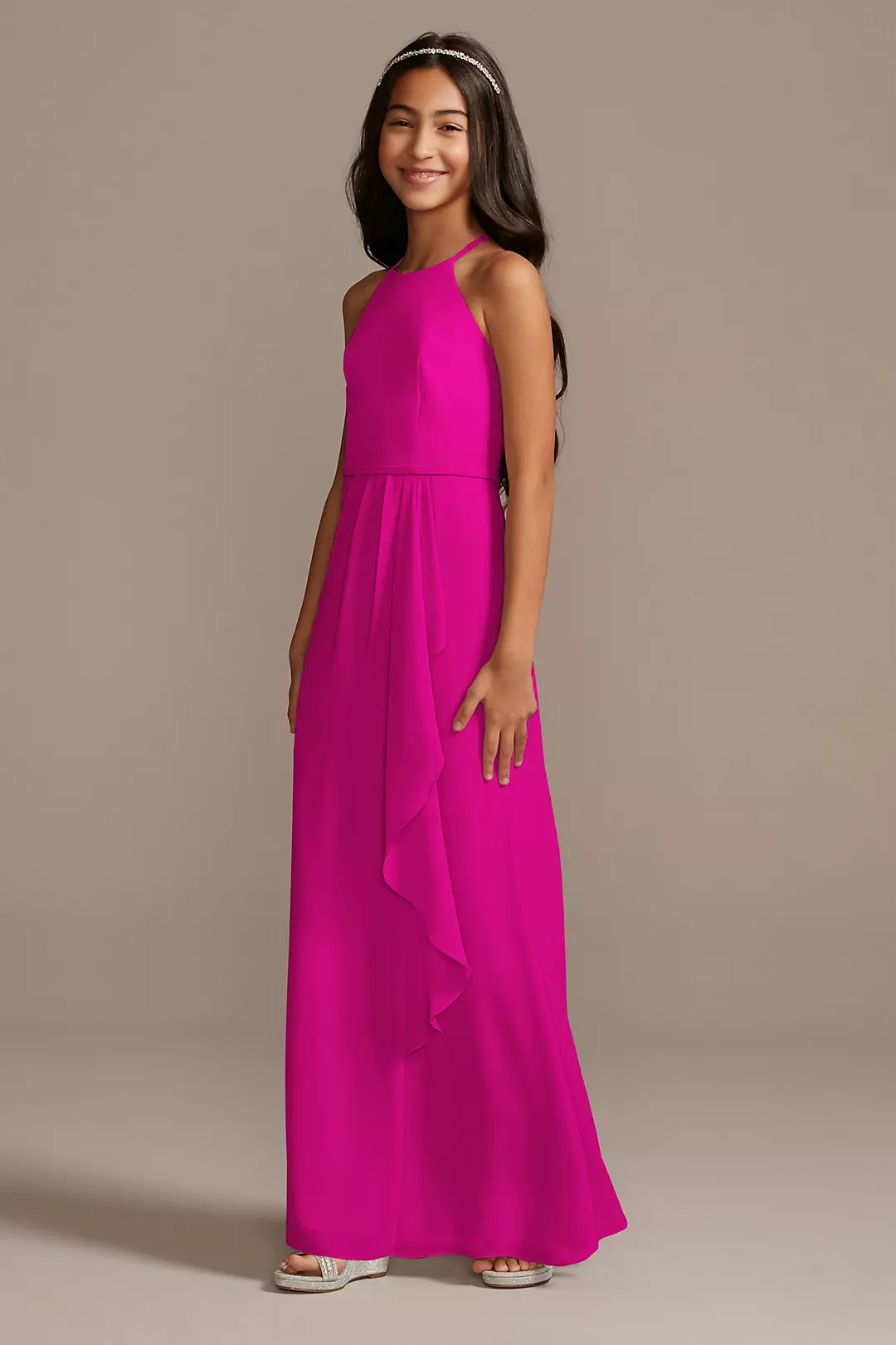 High Neck Chiffon Girls Dress - Image 47