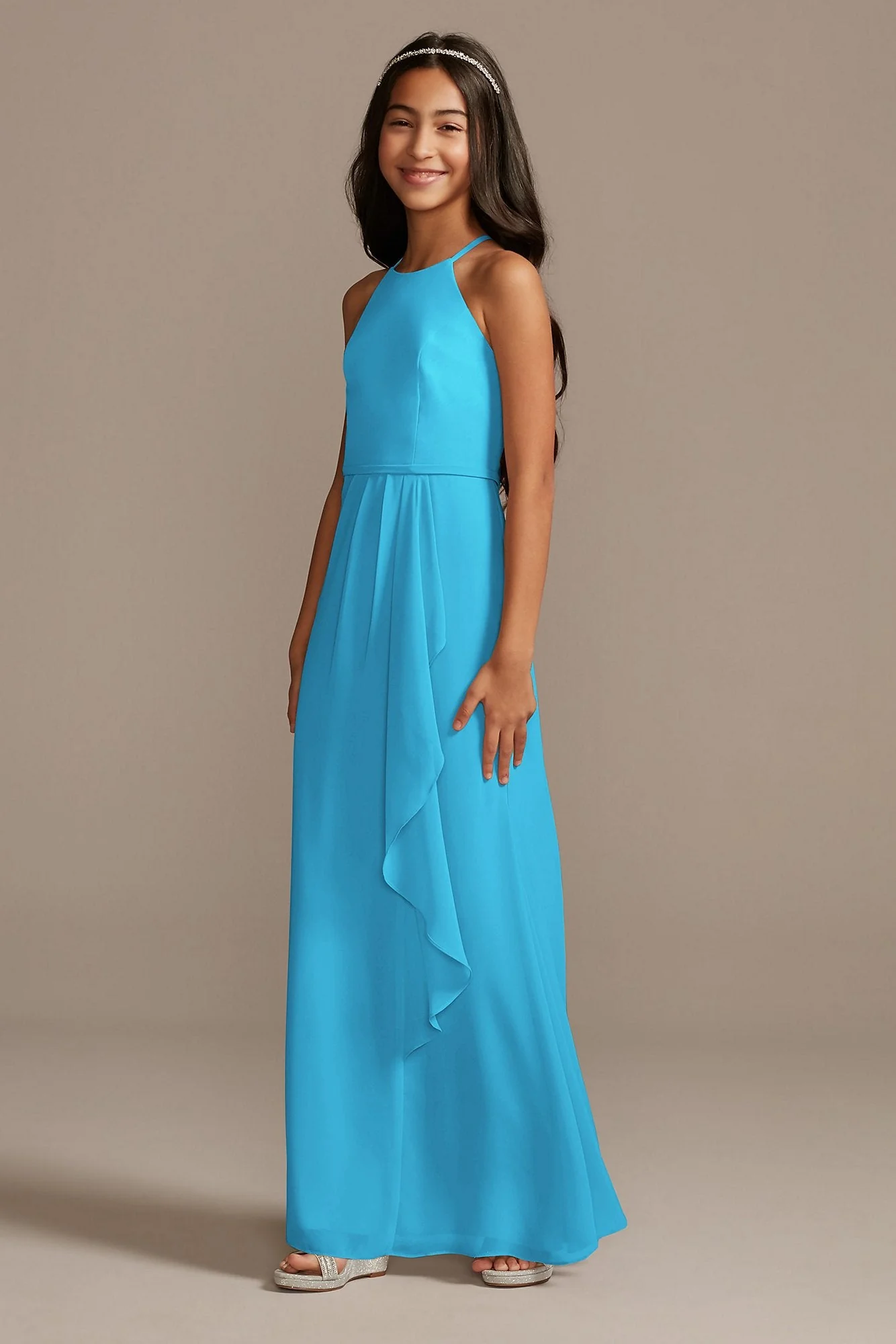 High Neck Chiffon Girls Dress - Image 49