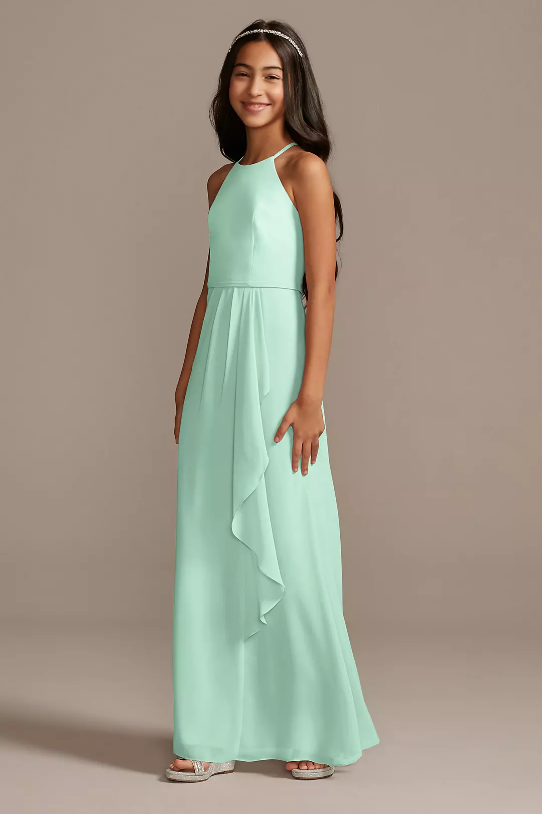 High Neck Chiffon Girls Dress - Image 58