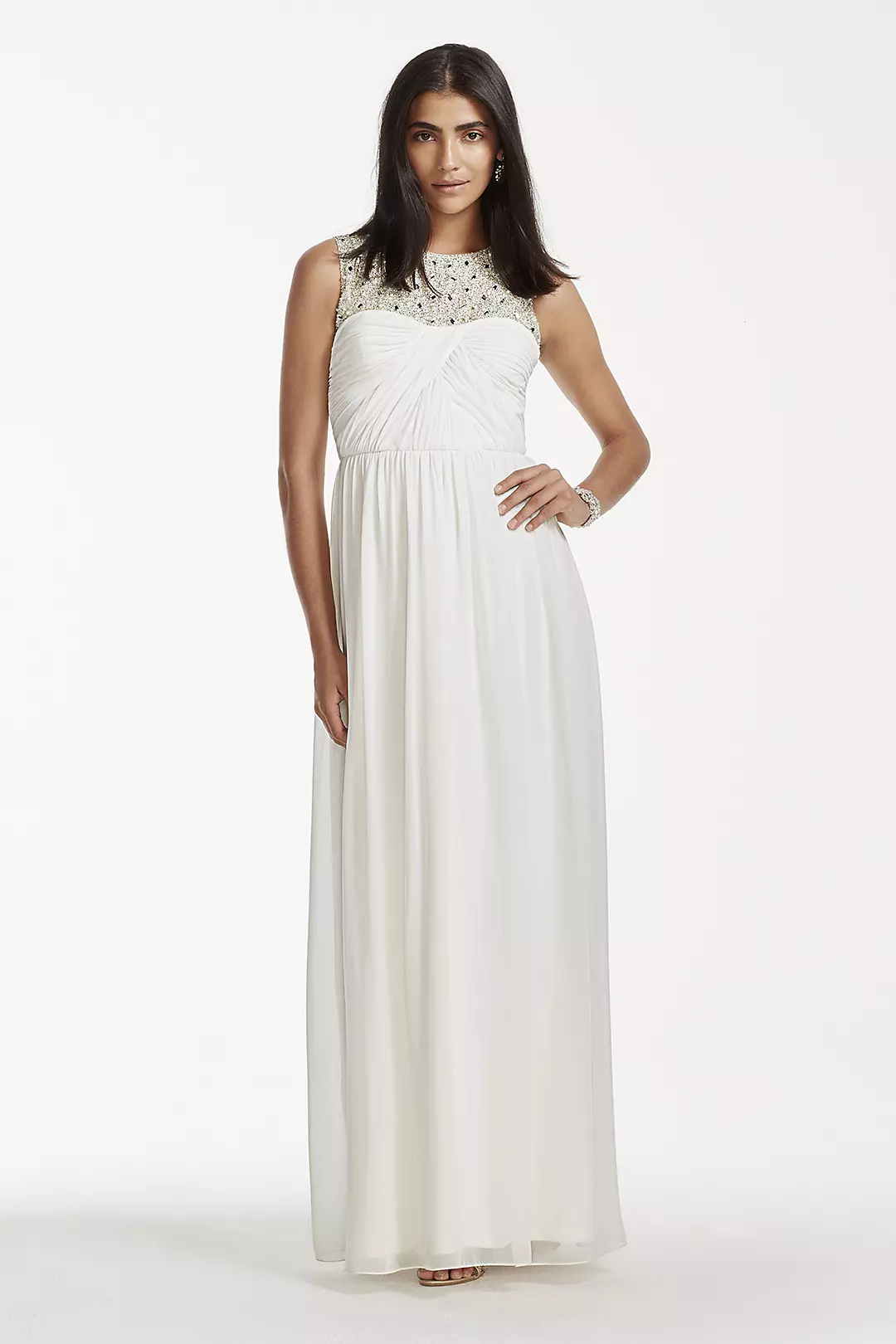 High Neck Chiffon Wedding Dress with Beading - Image 3