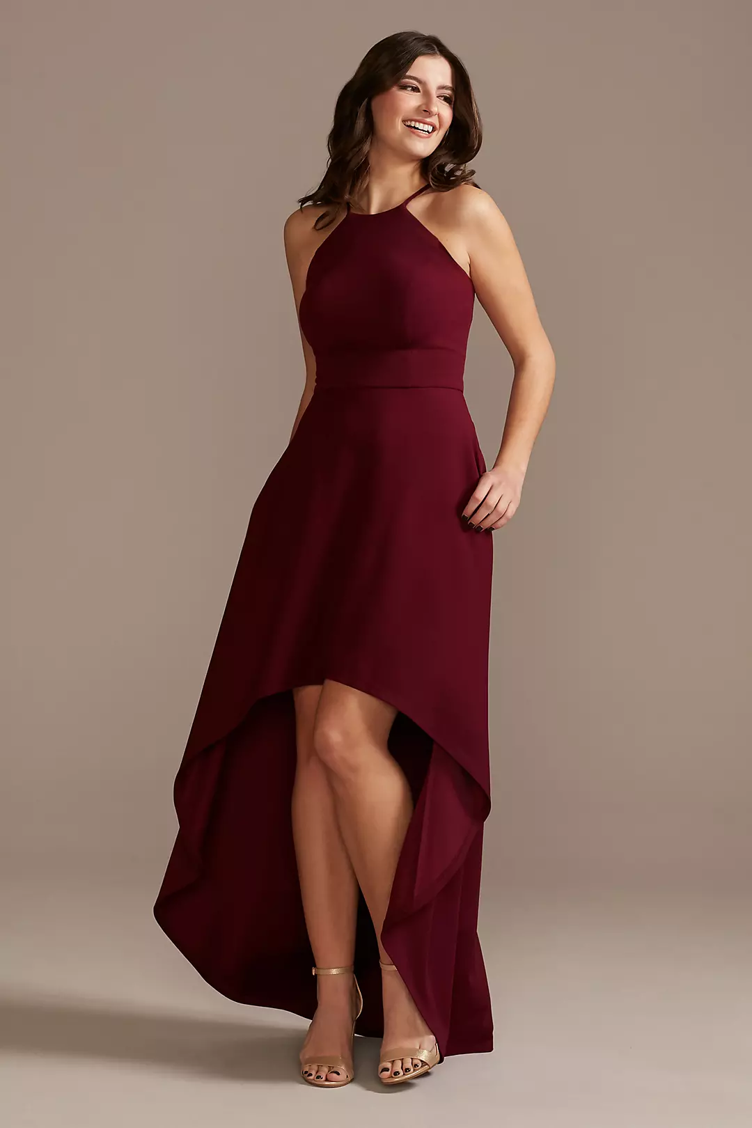 High Neck Crepe Plus-Size Dress with High-Low Hem - Image 6